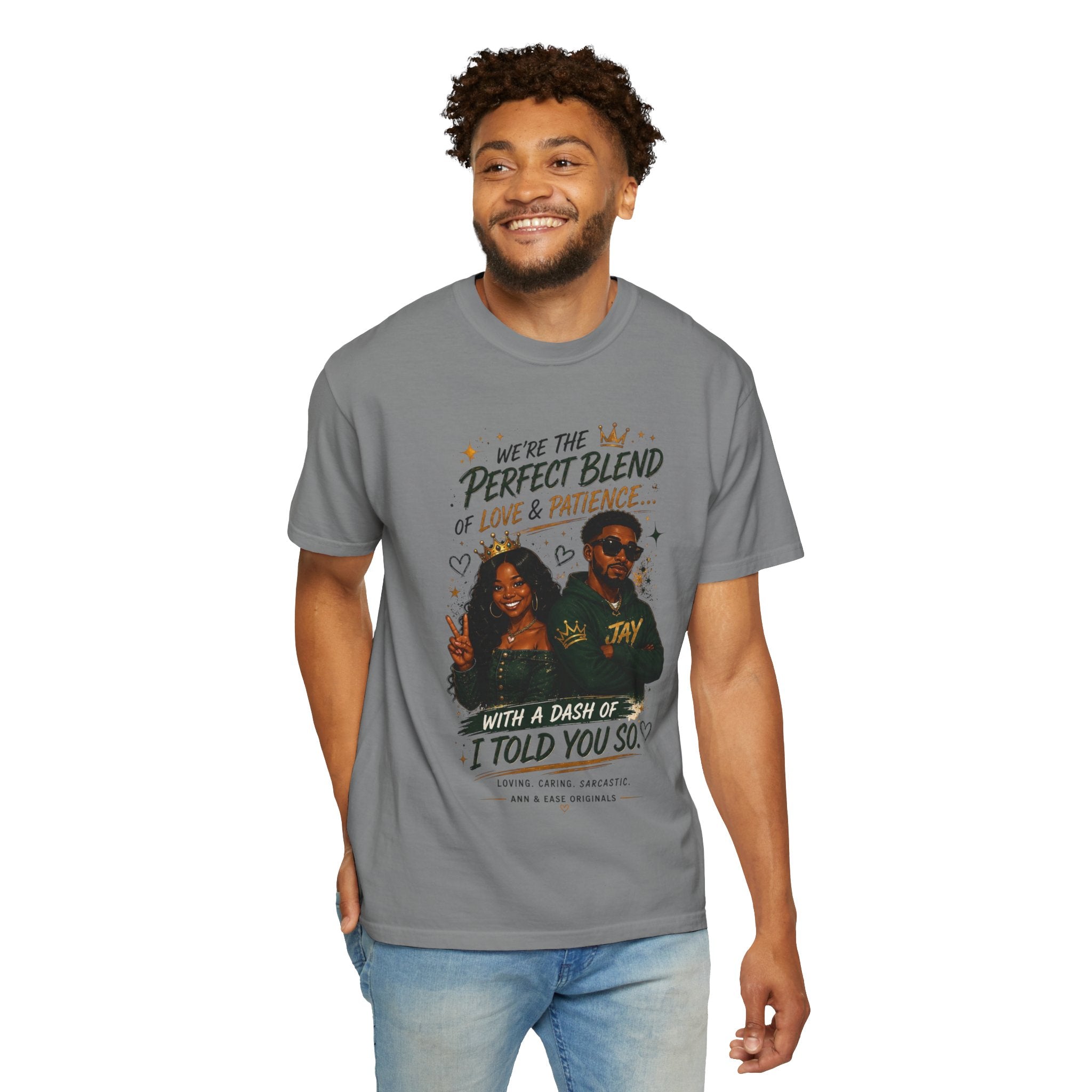 Camiseta para parejas — Camiseta estampada "Mezcla perfecta de amor y paciencia"