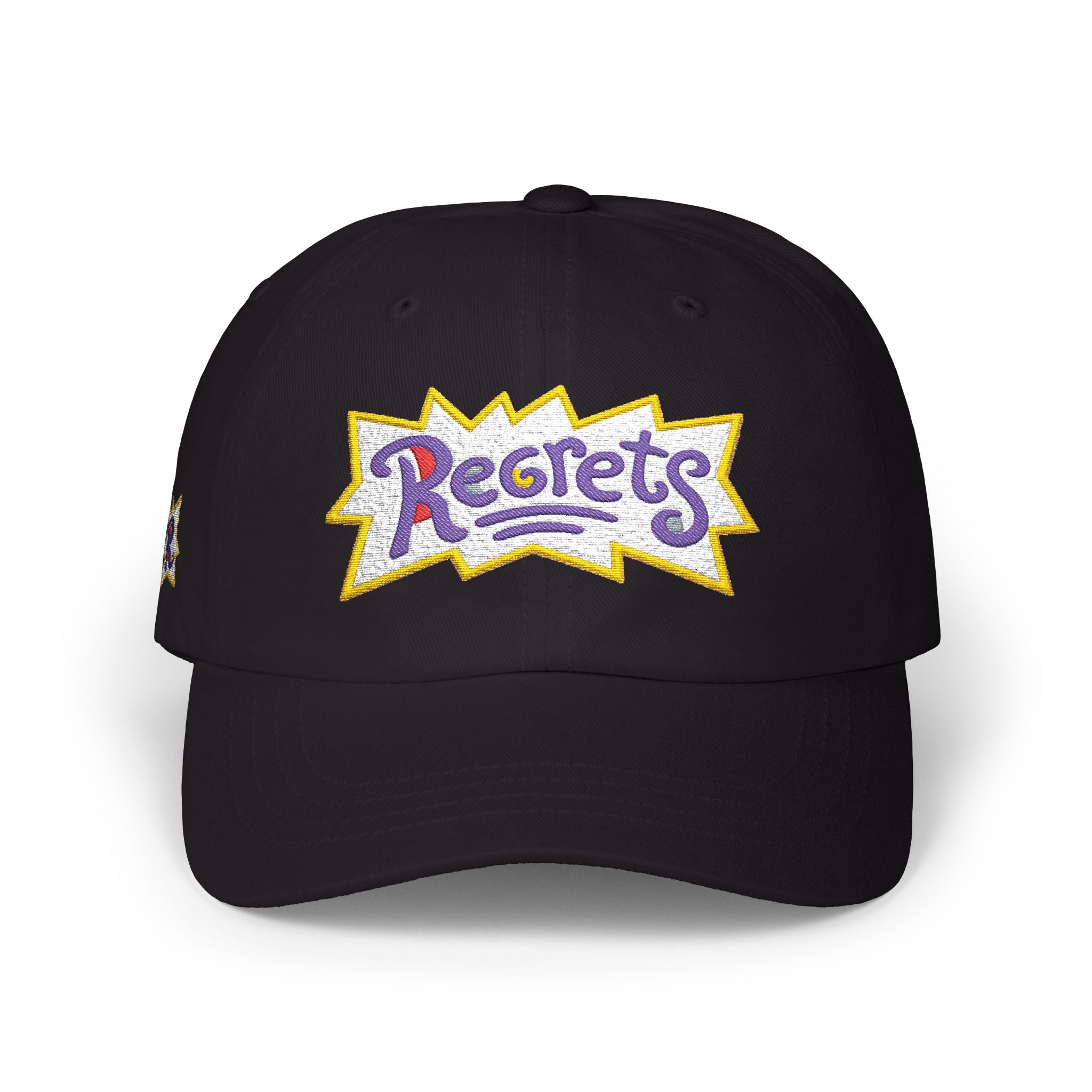 Regrets Embroidered Dad Cap - Retro Funky White Baseball Hat