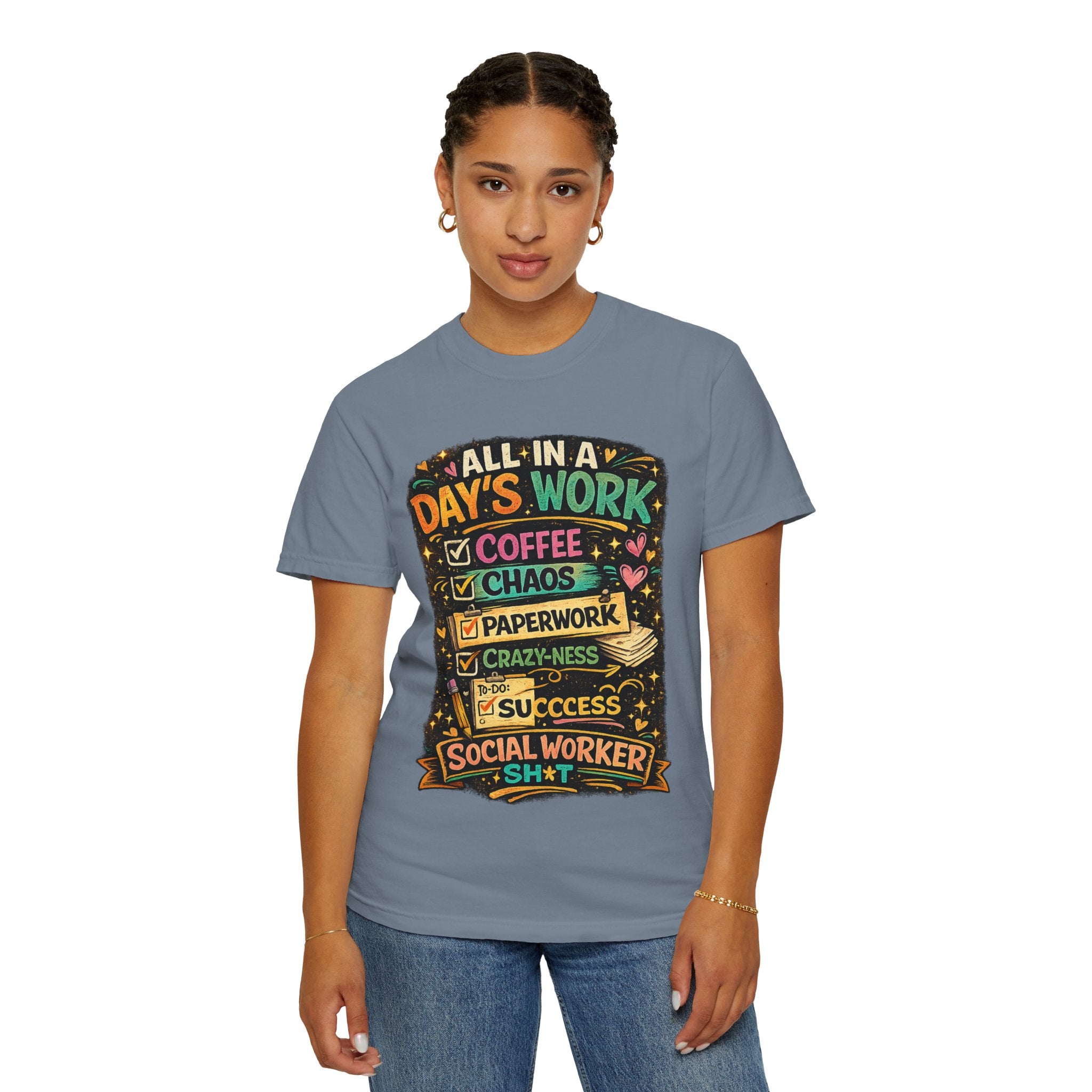 Social Worker T-Shirt — "All In a Day's Work" Checklist Tee