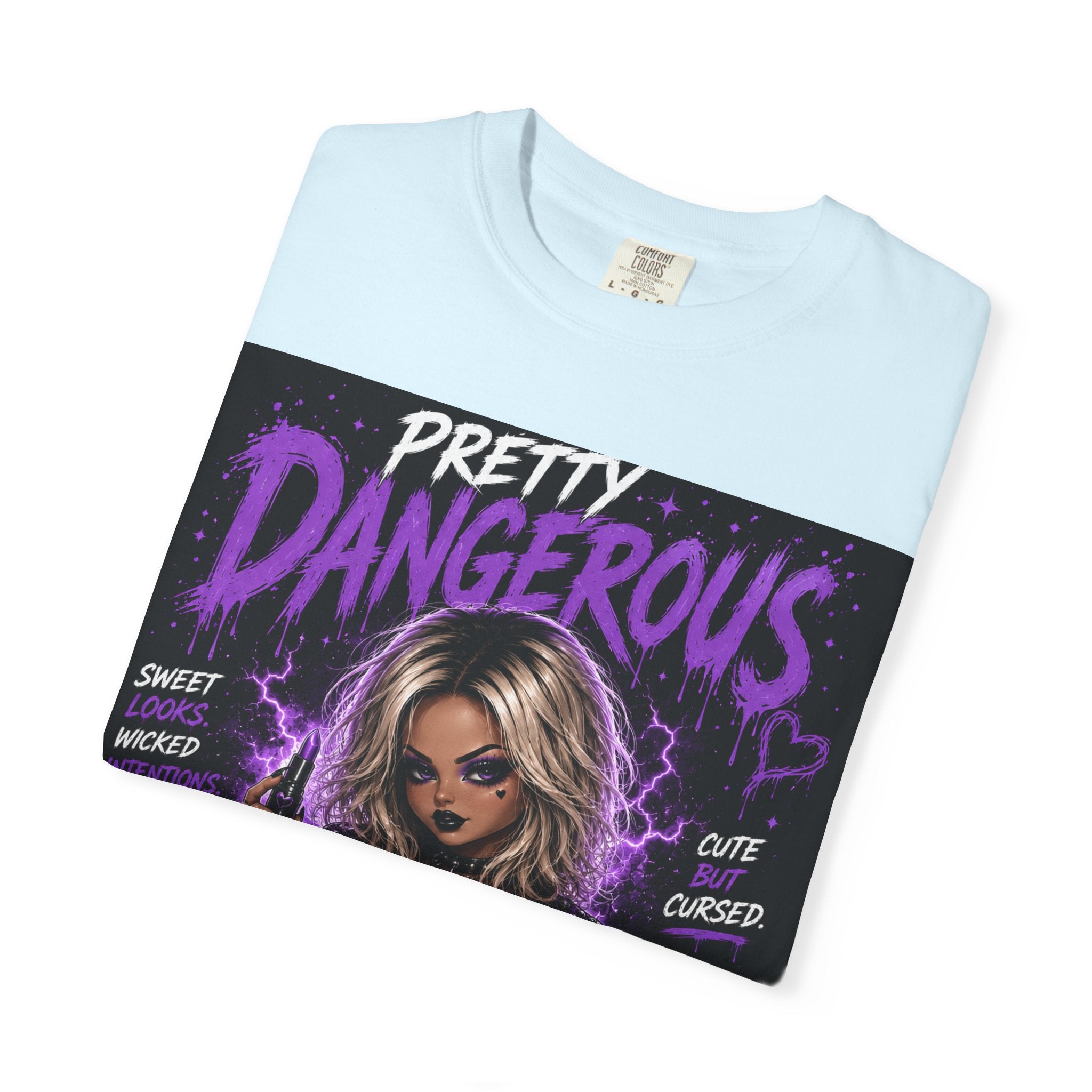 Pretty Dangerous "Cute But Cursed" T-Shirt — Gothic Purple Graphic Tee