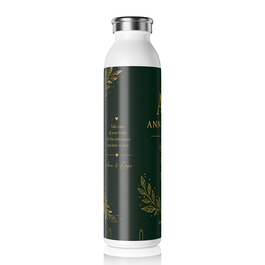 Monogram Slim Water Bottle — Elegant Green & Gold Personalized Bottle