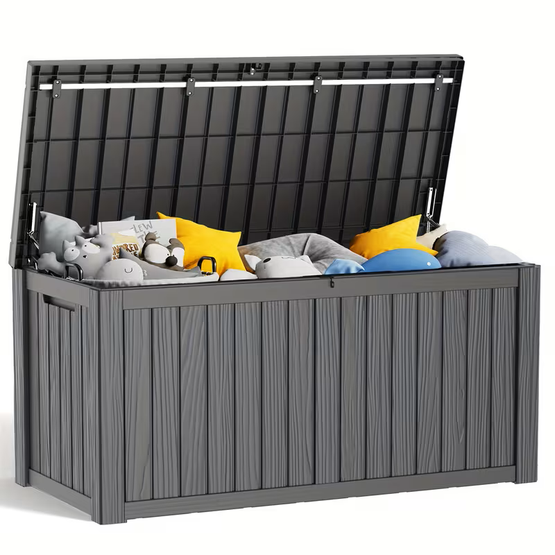 Arcón exterior de alta resistencia de 75 galones – Caja de almacenamiento para patio impermeable con tapa con bisagras, cerradura y fácil montaje