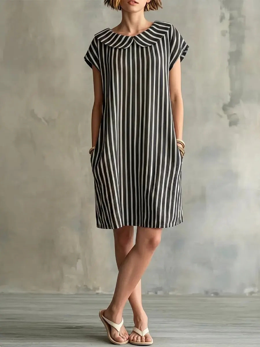 Women's Striped Bodycon Midi Dress – High-Waist Sleeveless