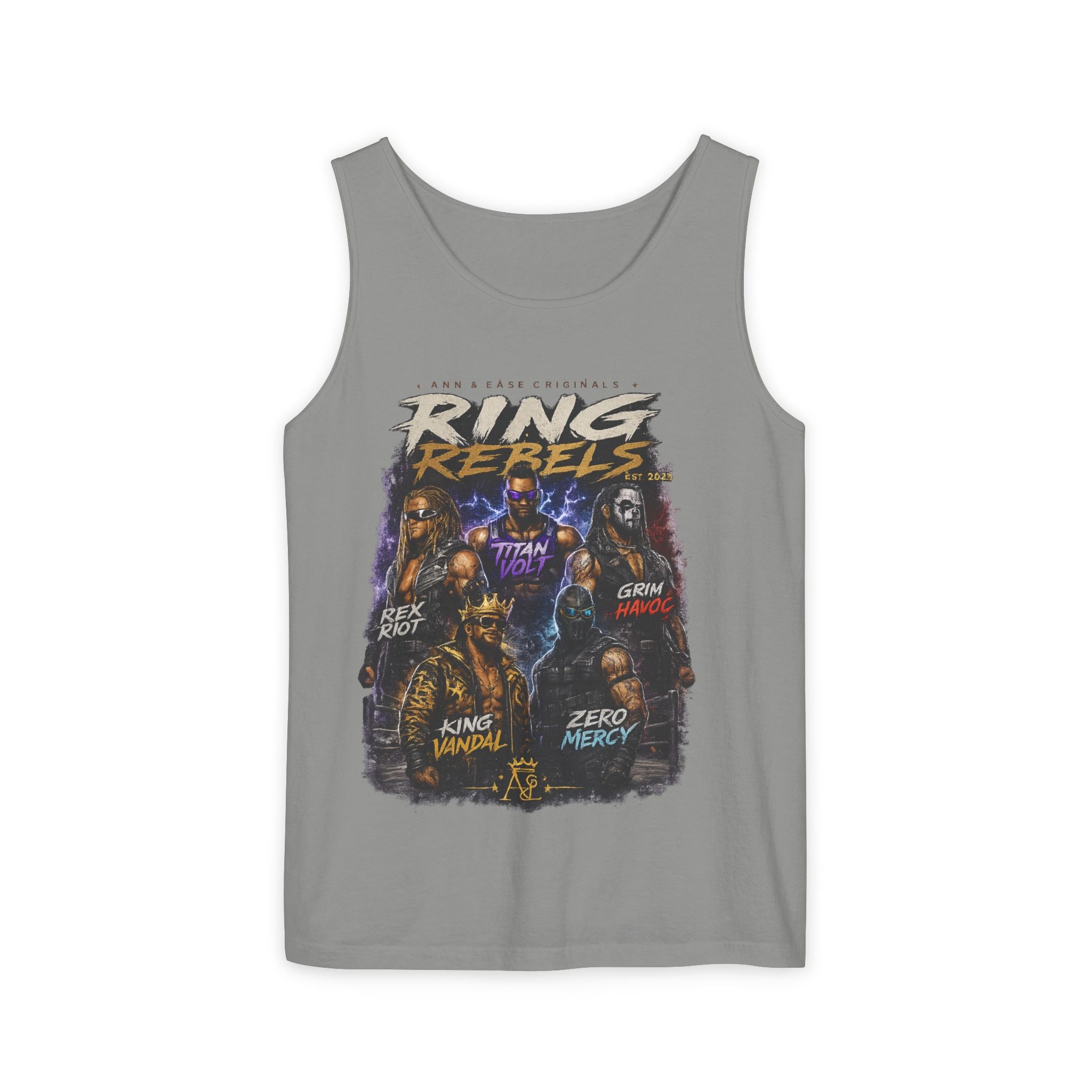 Camiseta sin mangas Ring Rebels — Estampado vintage de la crew de lucha libre