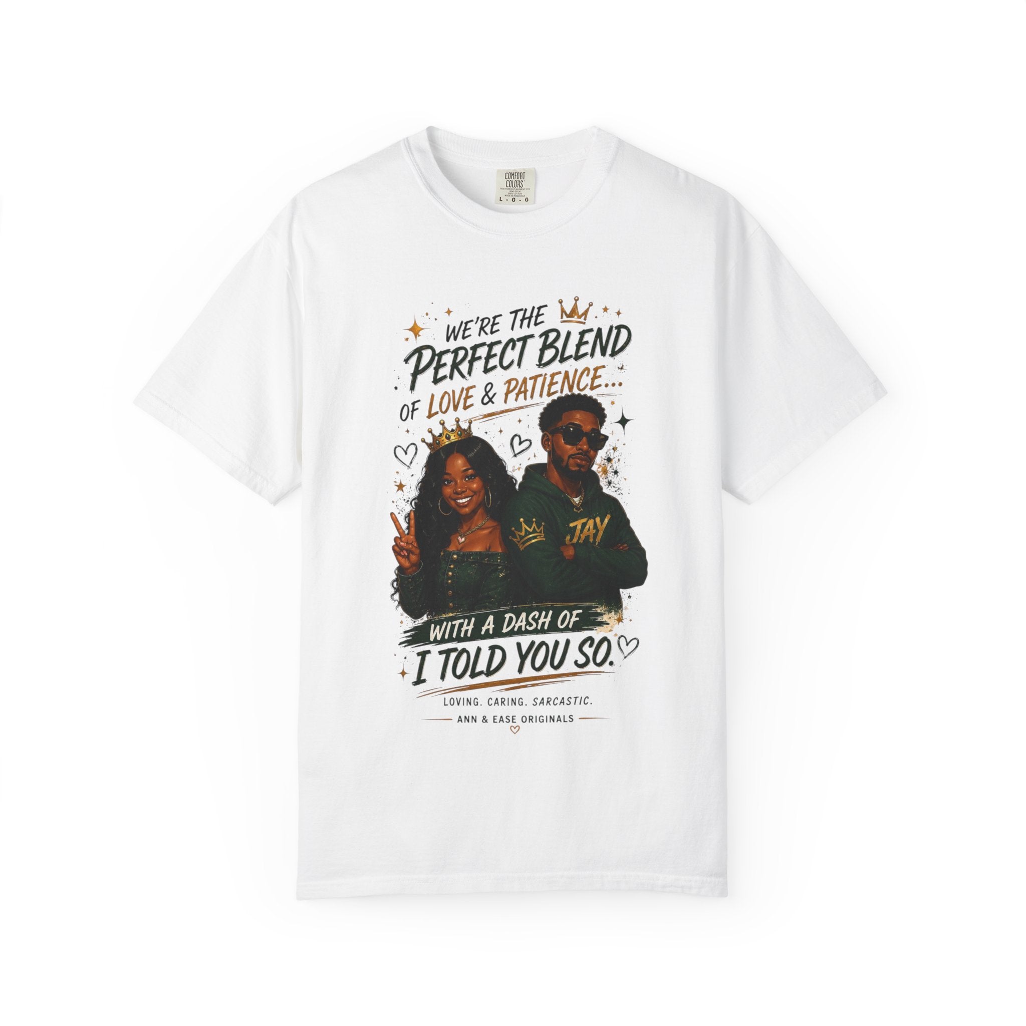 Camiseta para parejas — Camiseta estampada "Mezcla perfecta de amor y paciencia"