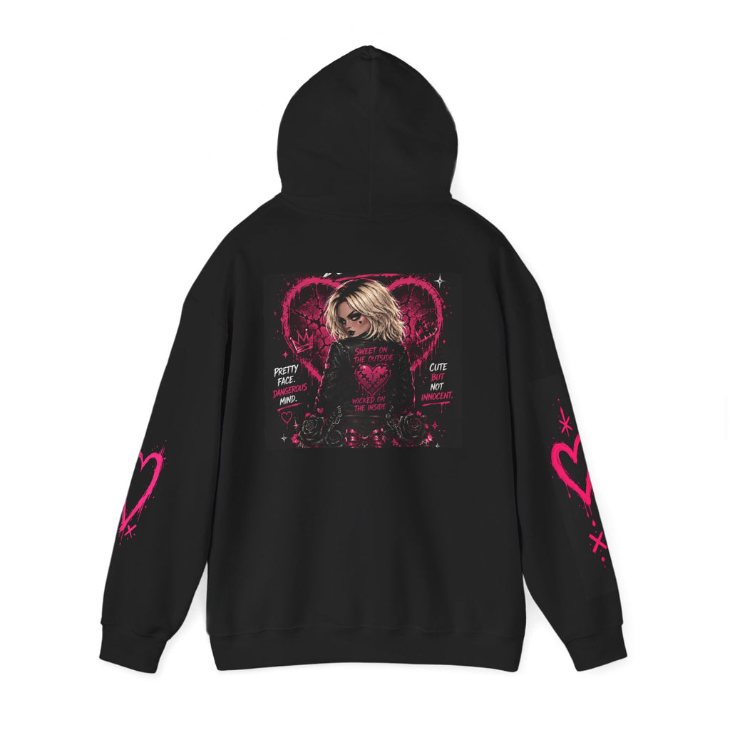 Gothic Pink Heart Hoodie — 'Pretty, Fake, Cute But Evil' Graphic Pullover