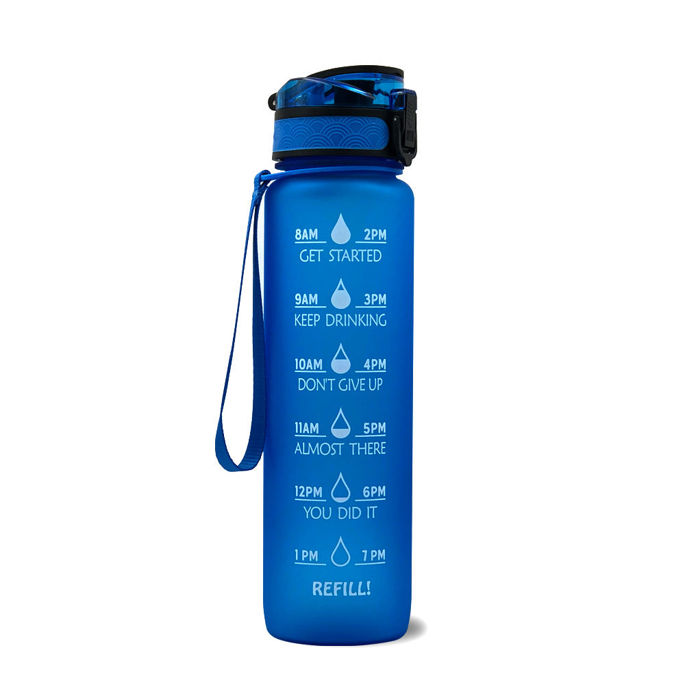 Botella de agua Tritan de 1L con marcador de tiempo, tapa rebotante, botella motivacional, taza a prueba de fugas para ciclismo, botellas para deportes y fitness.