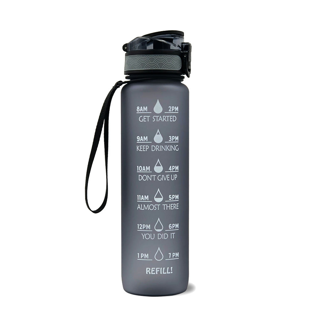 Botella de agua Tritan de 1L con marcador de tiempo, tapa rebotante, botella motivacional, taza a prueba de fugas para ciclismo, botellas para deportes y fitness.