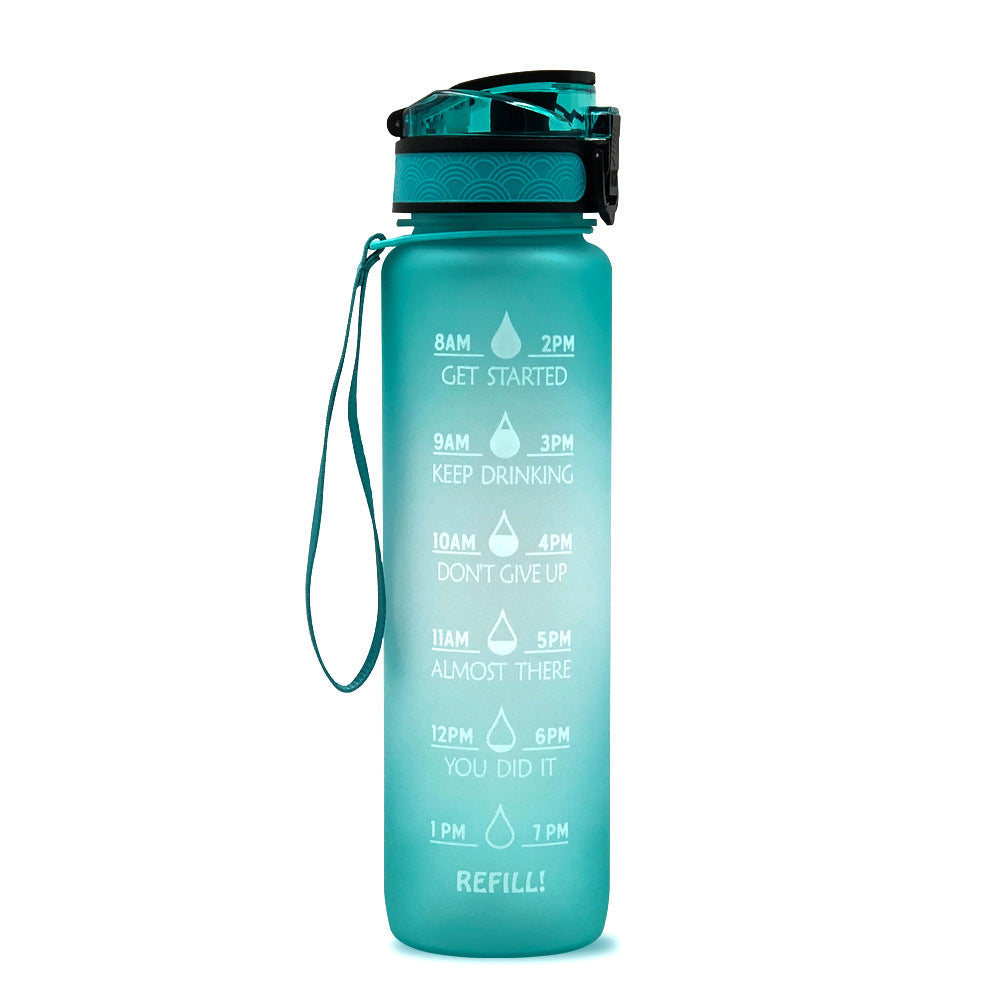 Botella de agua Tritan de 1L con marcador de tiempo, tapa rebotante, botella motivacional, taza a prueba de fugas para ciclismo, botellas para deportes y fitness.