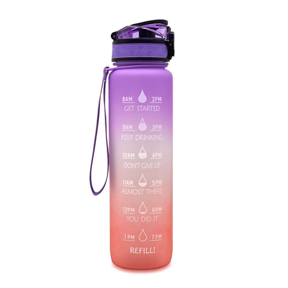 Botella de agua Tritan de 1L con marcador de tiempo, tapa rebotante, botella motivacional, taza a prueba de fugas para ciclismo, botellas para deportes y fitness.