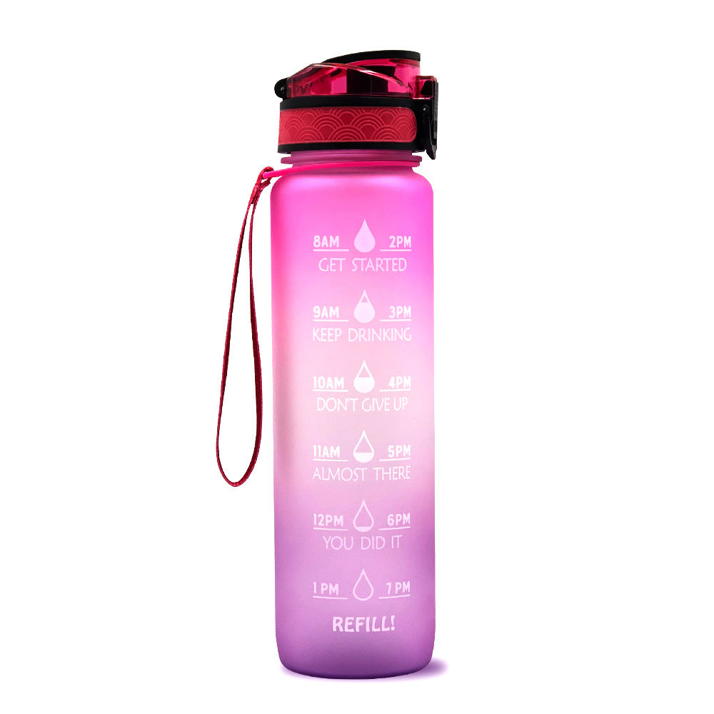 Botella de agua Tritan de 1L con marcador de tiempo, tapa rebotante, botella motivacional, taza a prueba de fugas para ciclismo, botellas para deportes y fitness.
