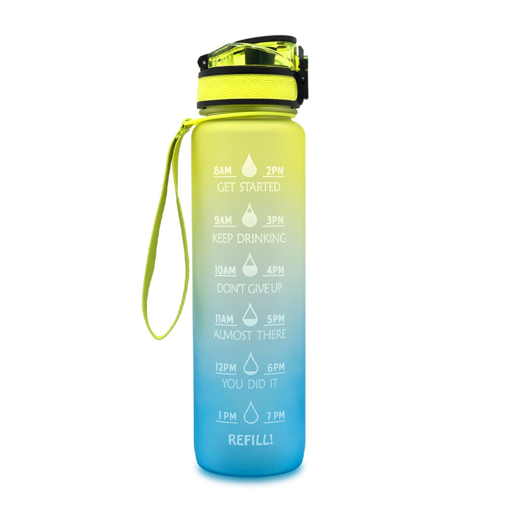 Botella de agua Tritan de 1L con marcador de tiempo, tapa rebotante, botella motivacional, taza a prueba de fugas para ciclismo, botellas para deportes y fitness.