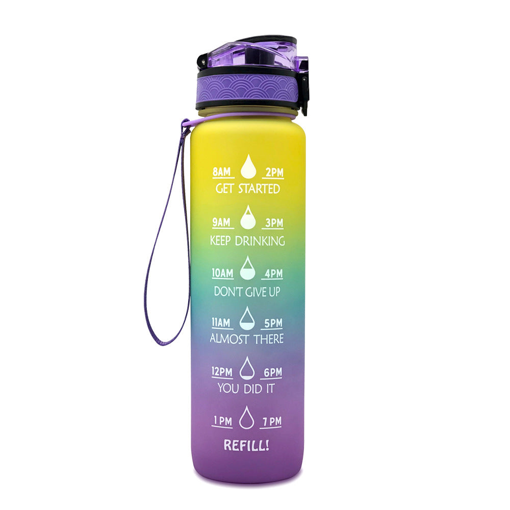 Botella de agua Tritan de 1L con marcador de tiempo, tapa rebotante, botella motivacional, taza a prueba de fugas para ciclismo, botellas para deportes y fitness.