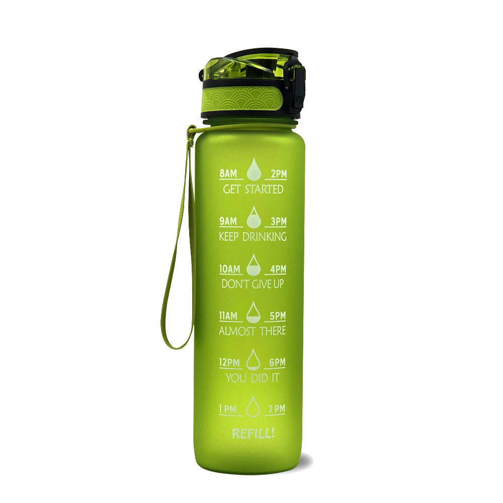 Botella de agua Tritan de 1L con marcador de tiempo, tapa rebotante, botella motivacional, taza a prueba de fugas para ciclismo, botellas para deportes y fitness.