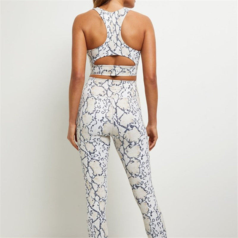 Cropped High-Waisted Leggings – Snake Print Workout Pants