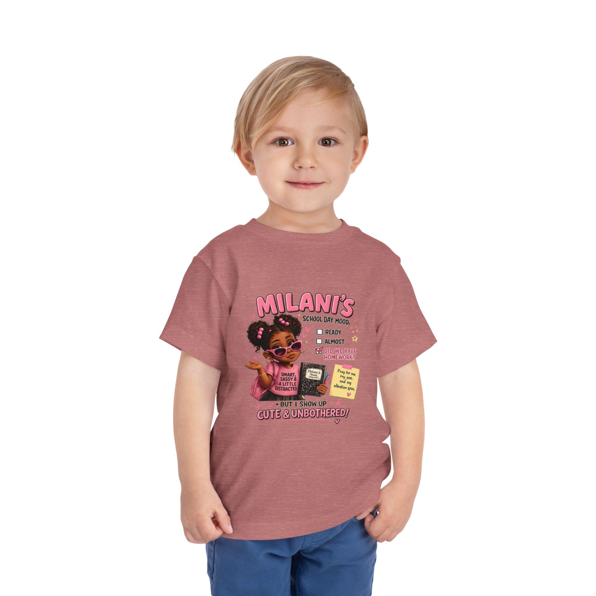Personalized Toddler Tee — "Milani's School Days" Cute Smart Sassy Graphic Shirt