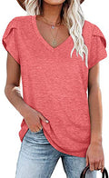 🌸 Women's V-Neck Petal Sleeve Summer T-Shirt – Elegant & Breezy