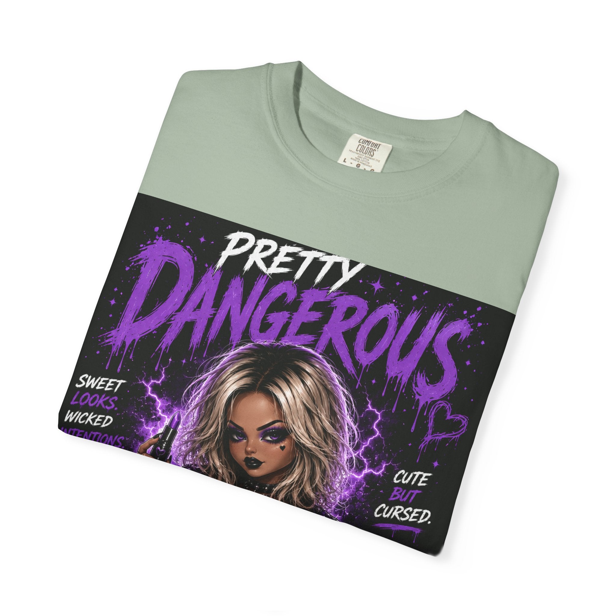 Pretty Dangerous "Cute But Cursed" T-Shirt — Gothic Purple Graphic Tee