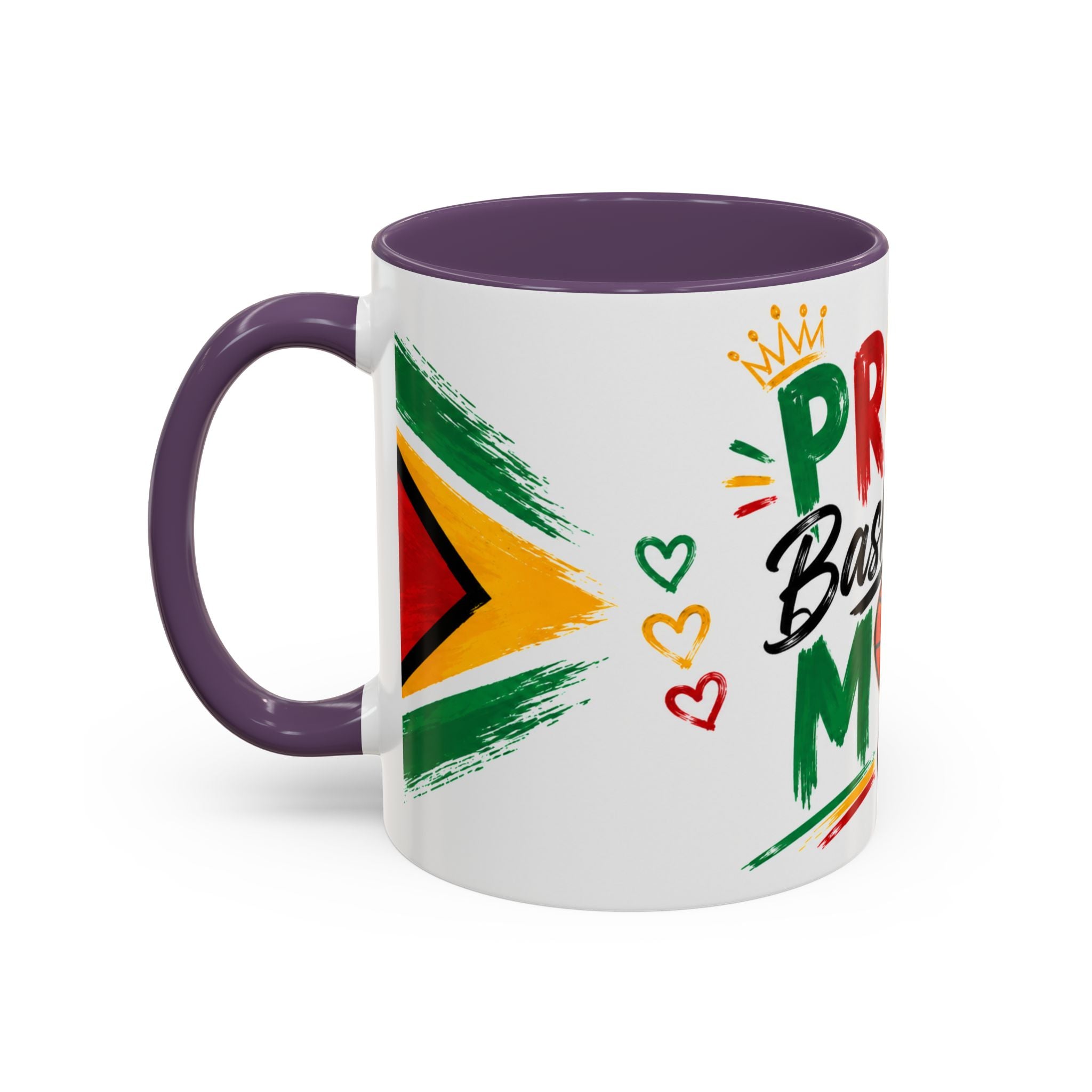 Proud Basketball Mom Accent Coffee Mug – Colorful Heart & Basketball Design (11/15oz)
