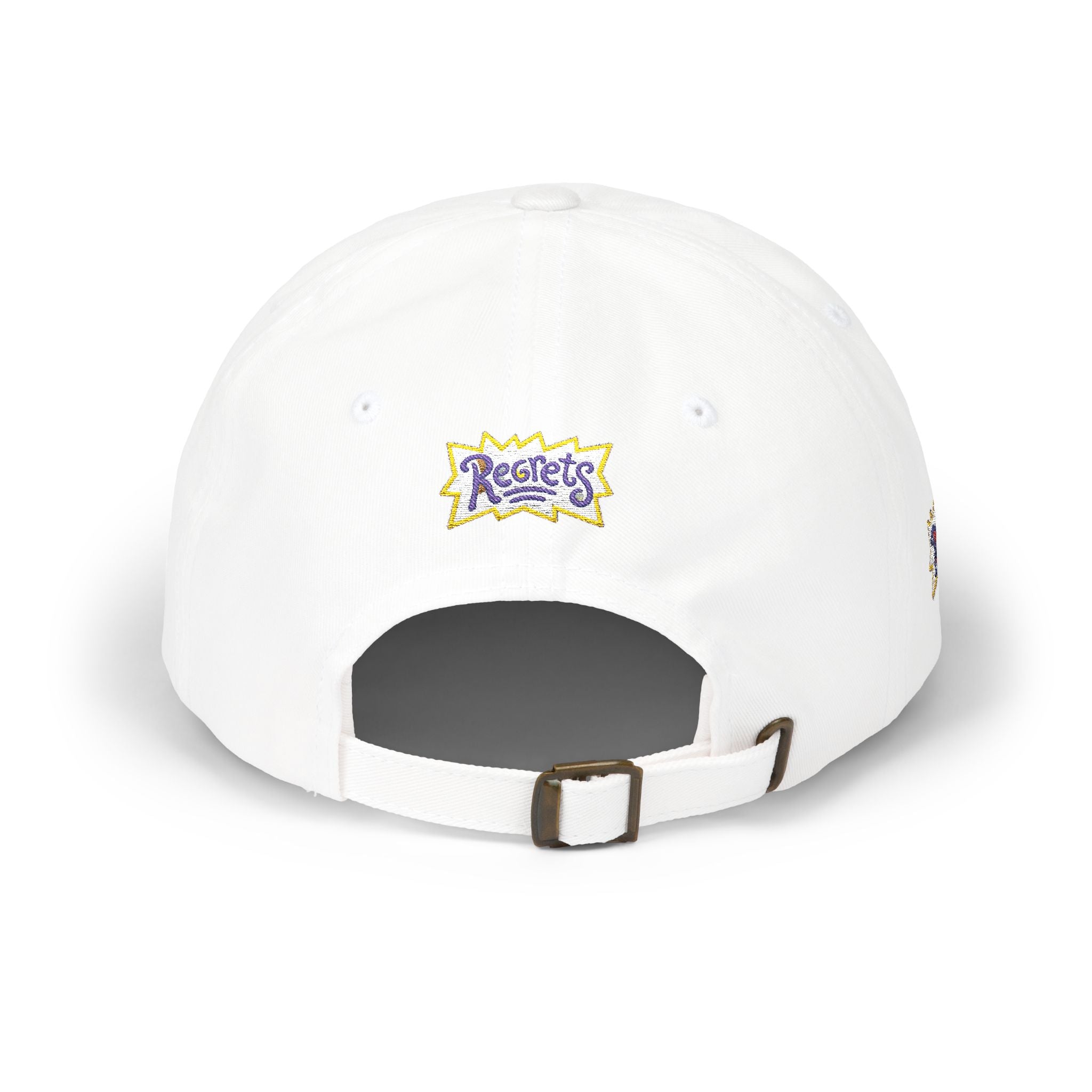 Regrets Embroidered Dad Cap - Retro Funky White Baseball Hat