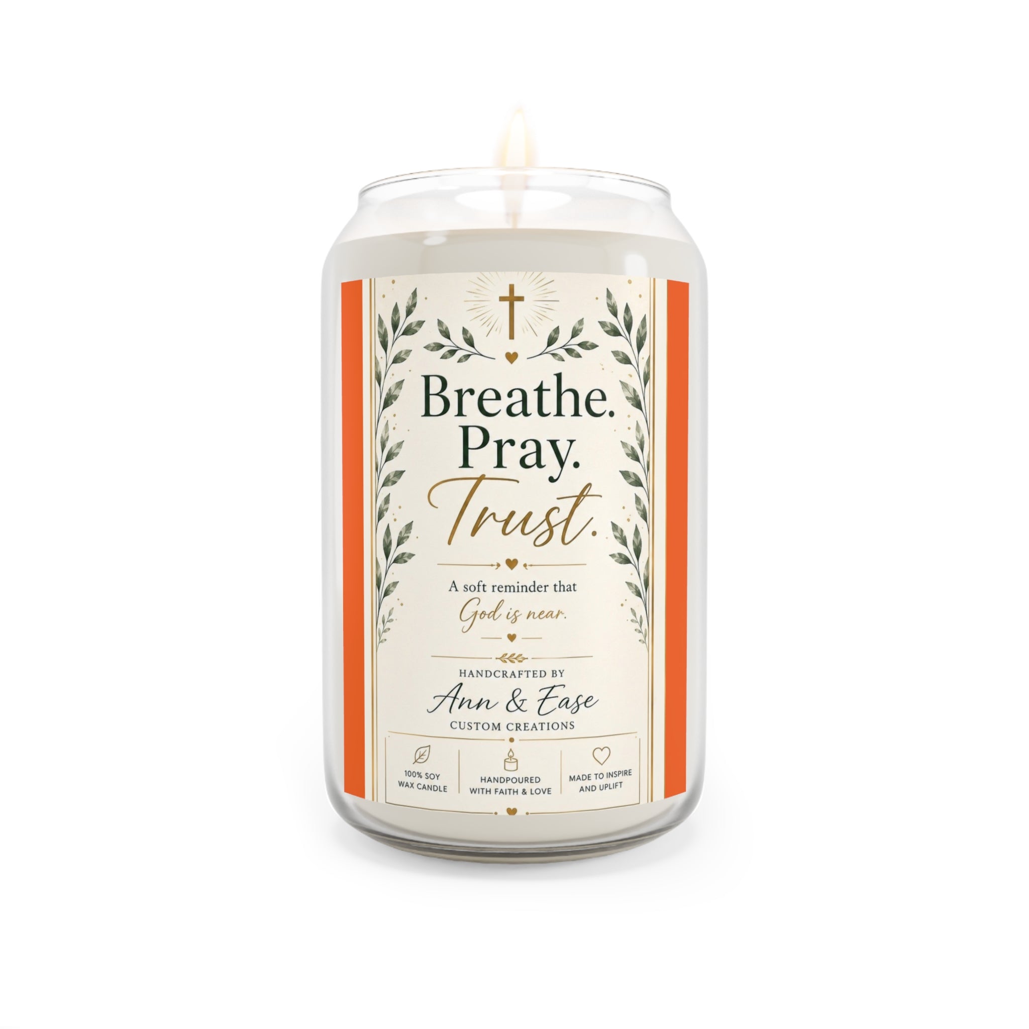 Breathe Pray Trust Soy Candle — 13.75 oz Scented Inspirational Jar Candle