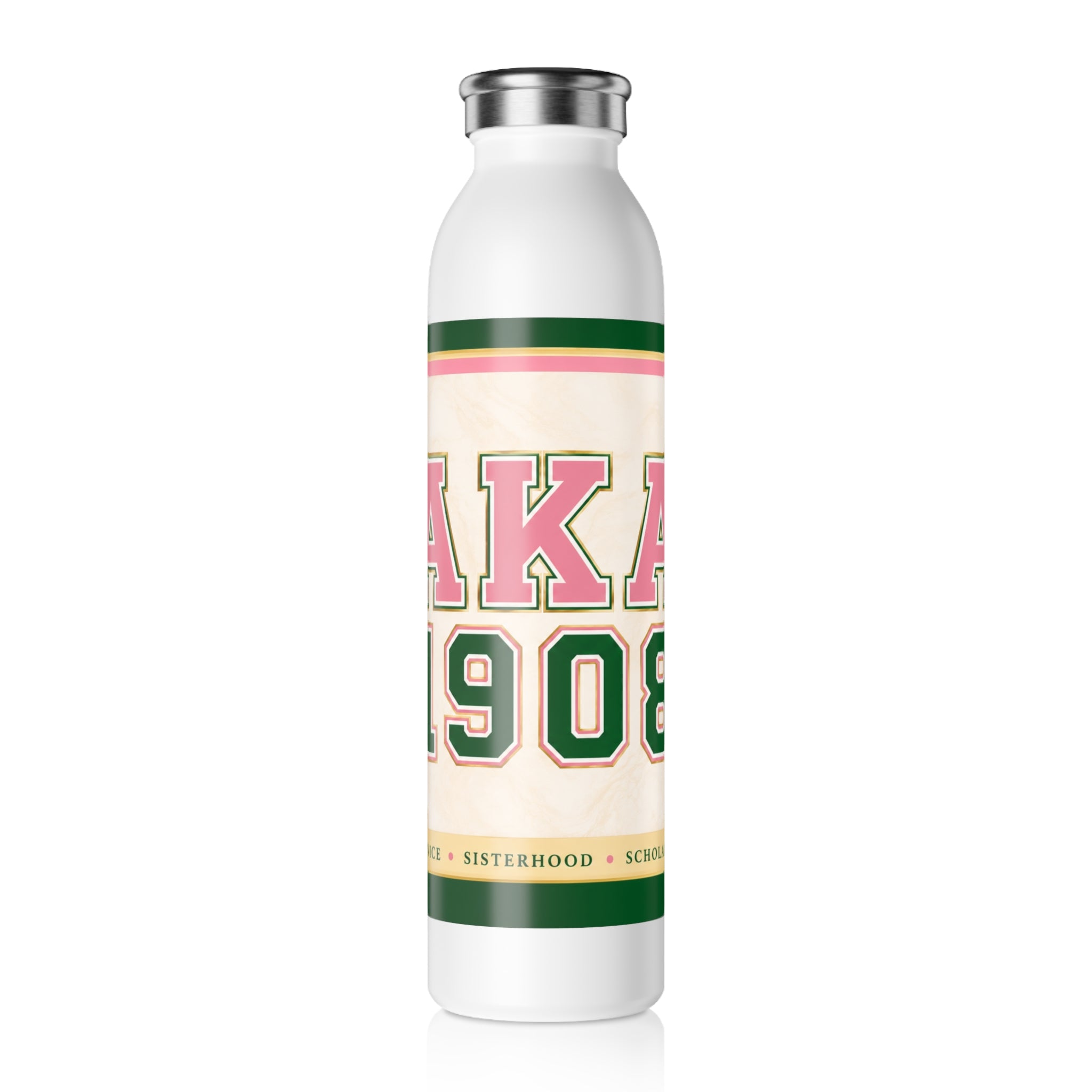 AKA 1908 Slim Water Bottle — Pink & Green Sorority Stainless Bottle