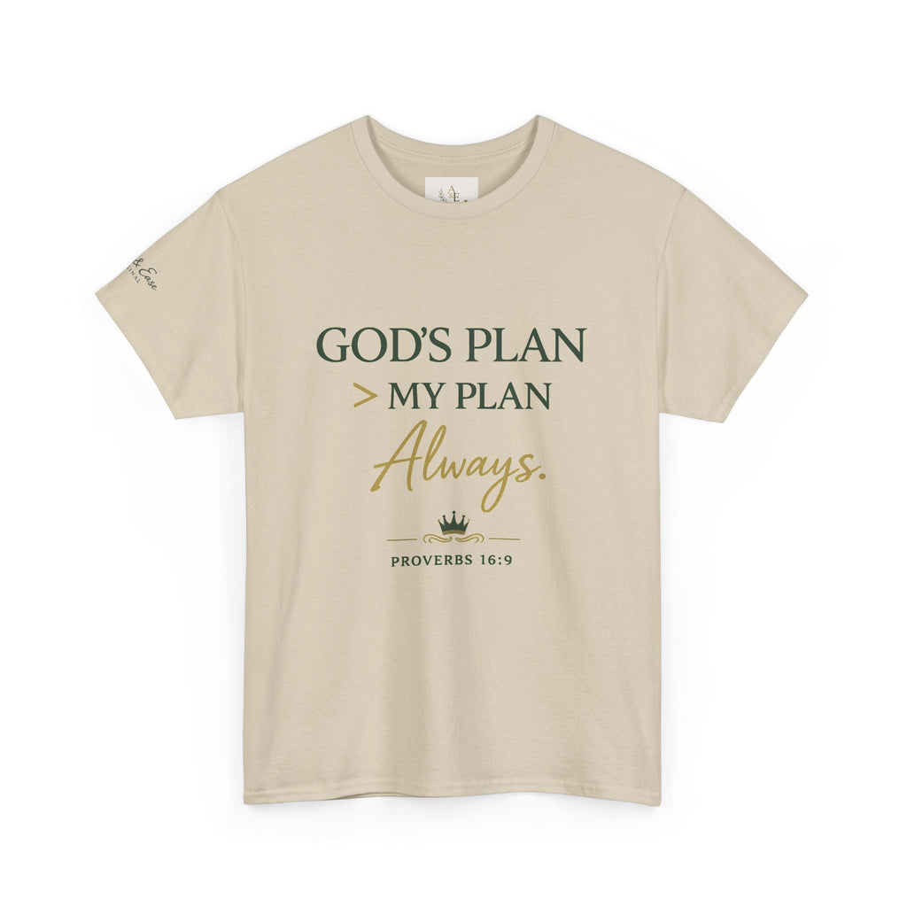 Faith Graphic Tee — “God’s Plan > My Plan Always” Inspirational Christian T-Shirt