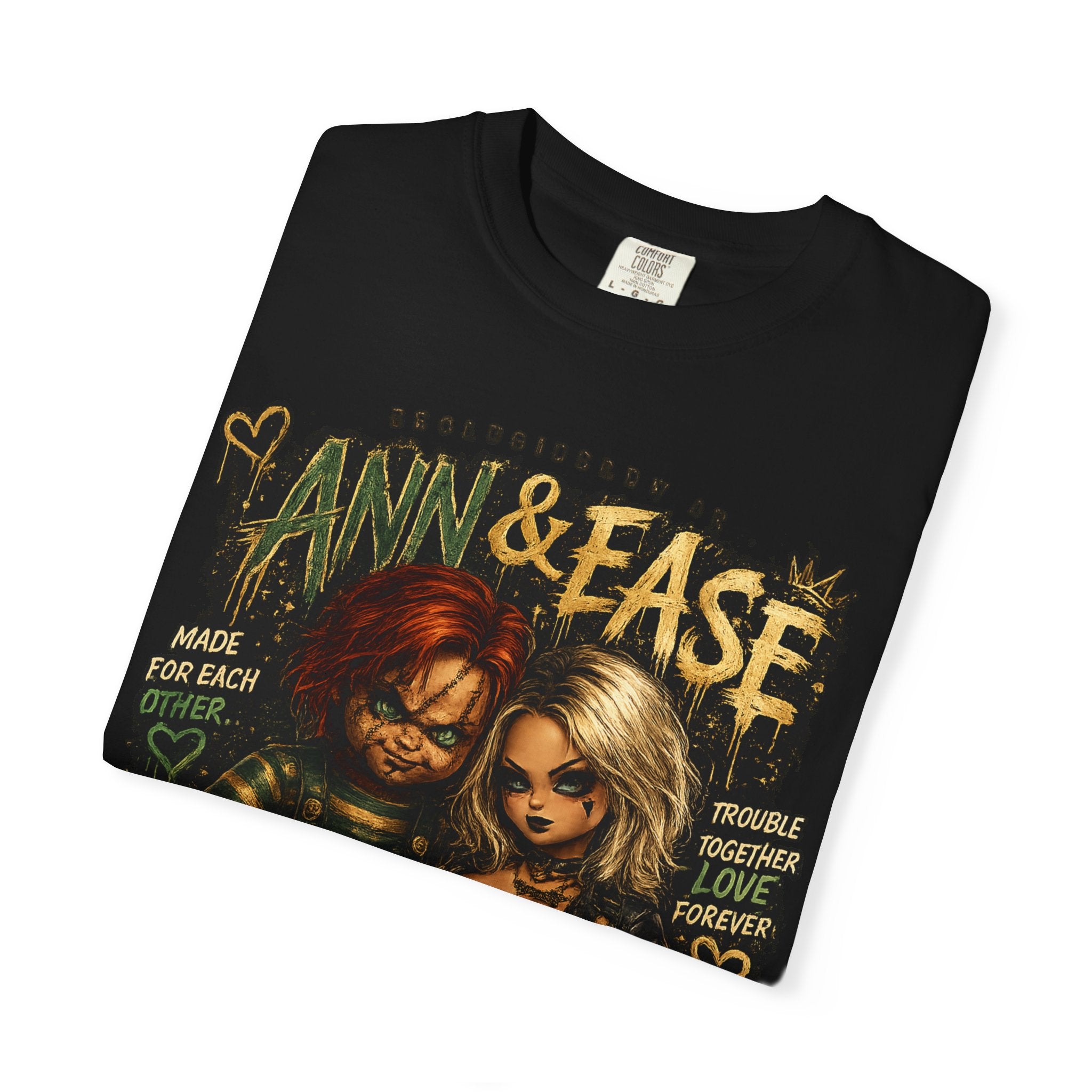 T-Shirt — "Ann & Ease: Dysfunctional But Devoted" Horror Couple Graphic Tee