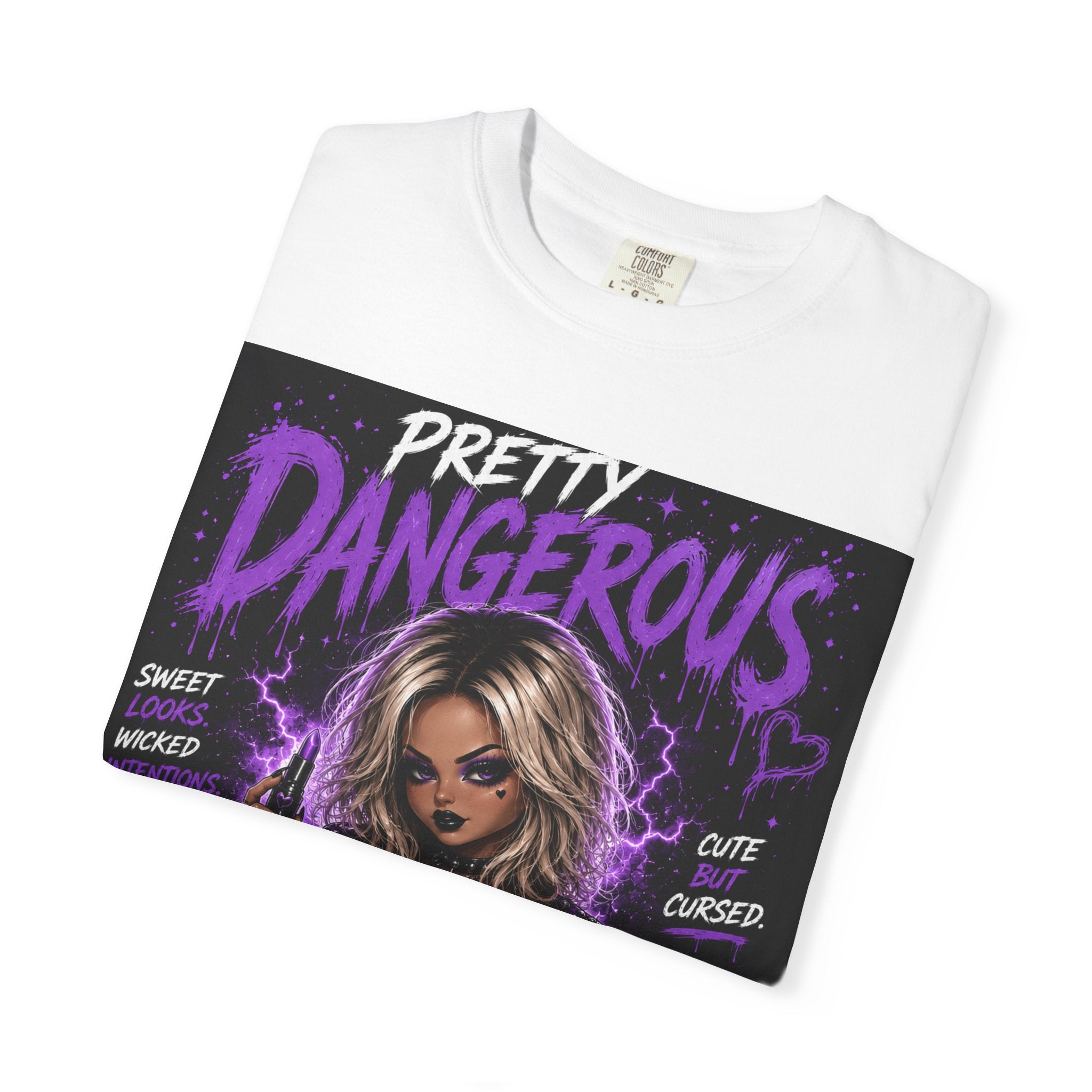 Pretty Dangerous "Cute But Cursed" T-Shirt — Gothic Purple Graphic Tee
