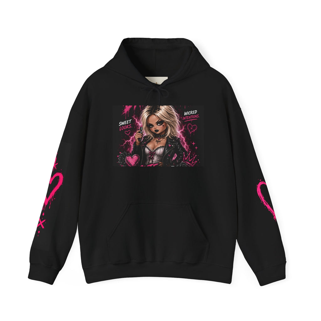 Gothic Pink Heart Hoodie — 'Pretty, Fake, Cute But Evil' Graphic Pullover