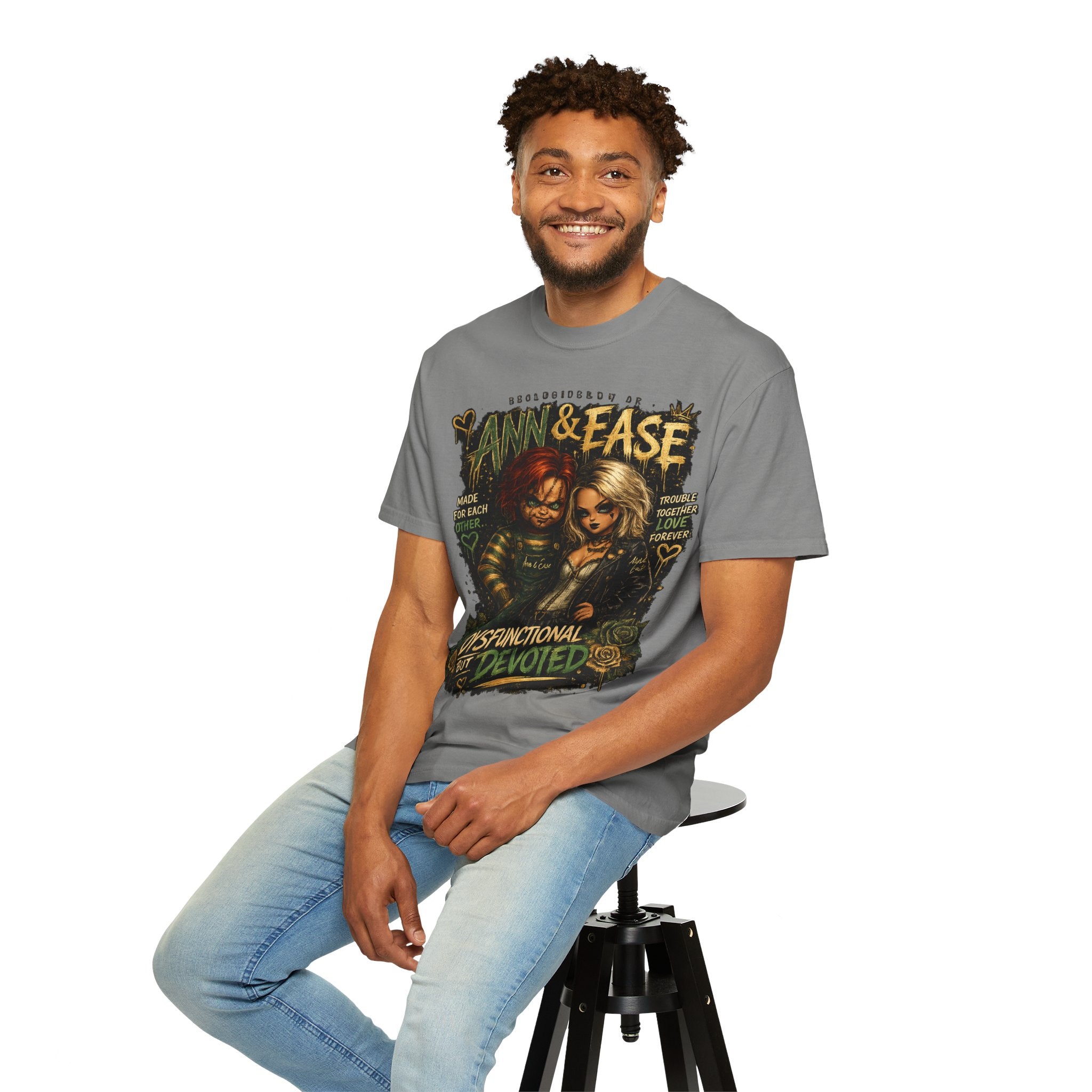 T-Shirt — "Ann & Ease: Dysfunctional But Devoted" Horror Couple Graphic Tee
