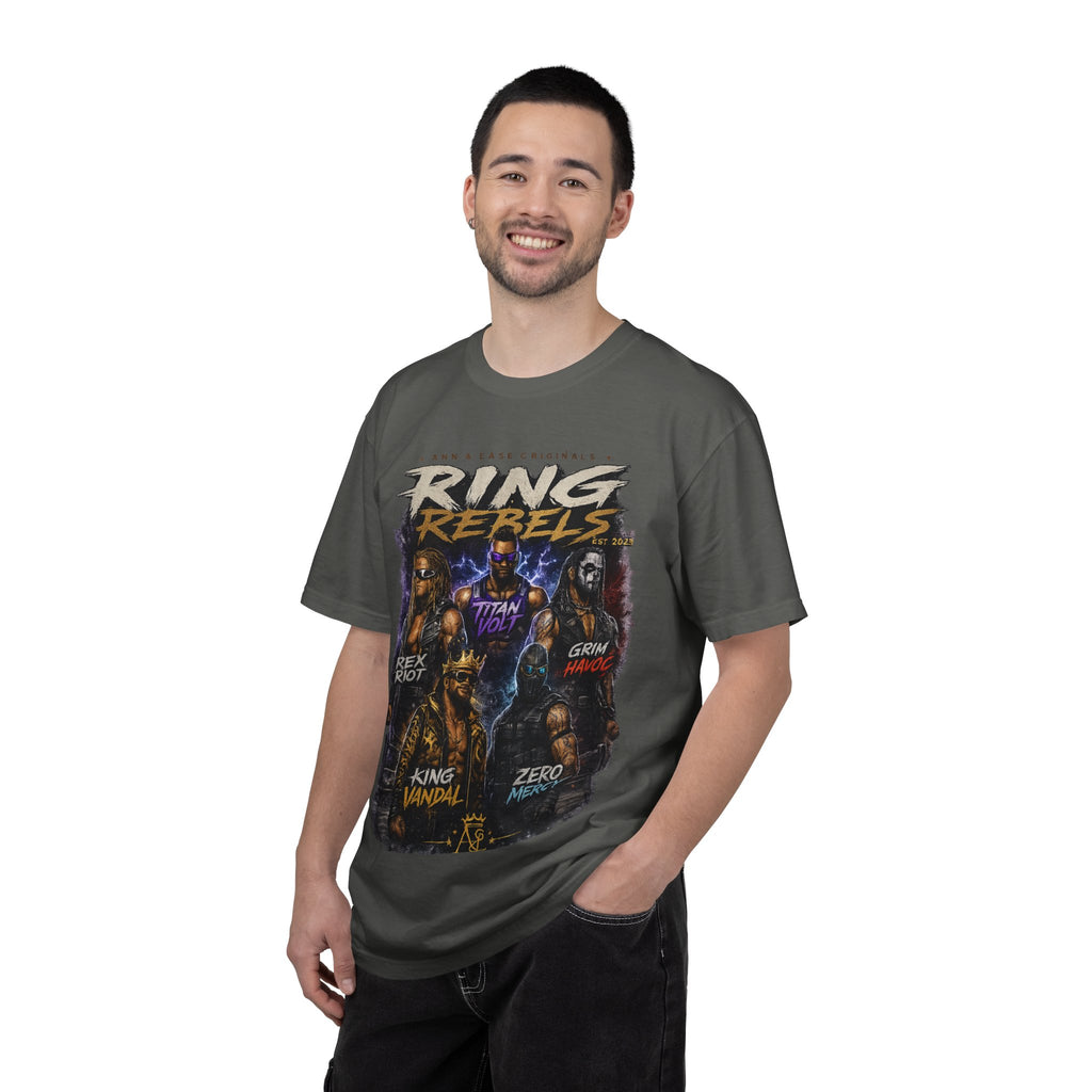 T-Shirt — Ring Rebels Graphic Tee (Rex Riot, Titan Bolt, Grim Havoc, King Vandal, Zero Mercy)