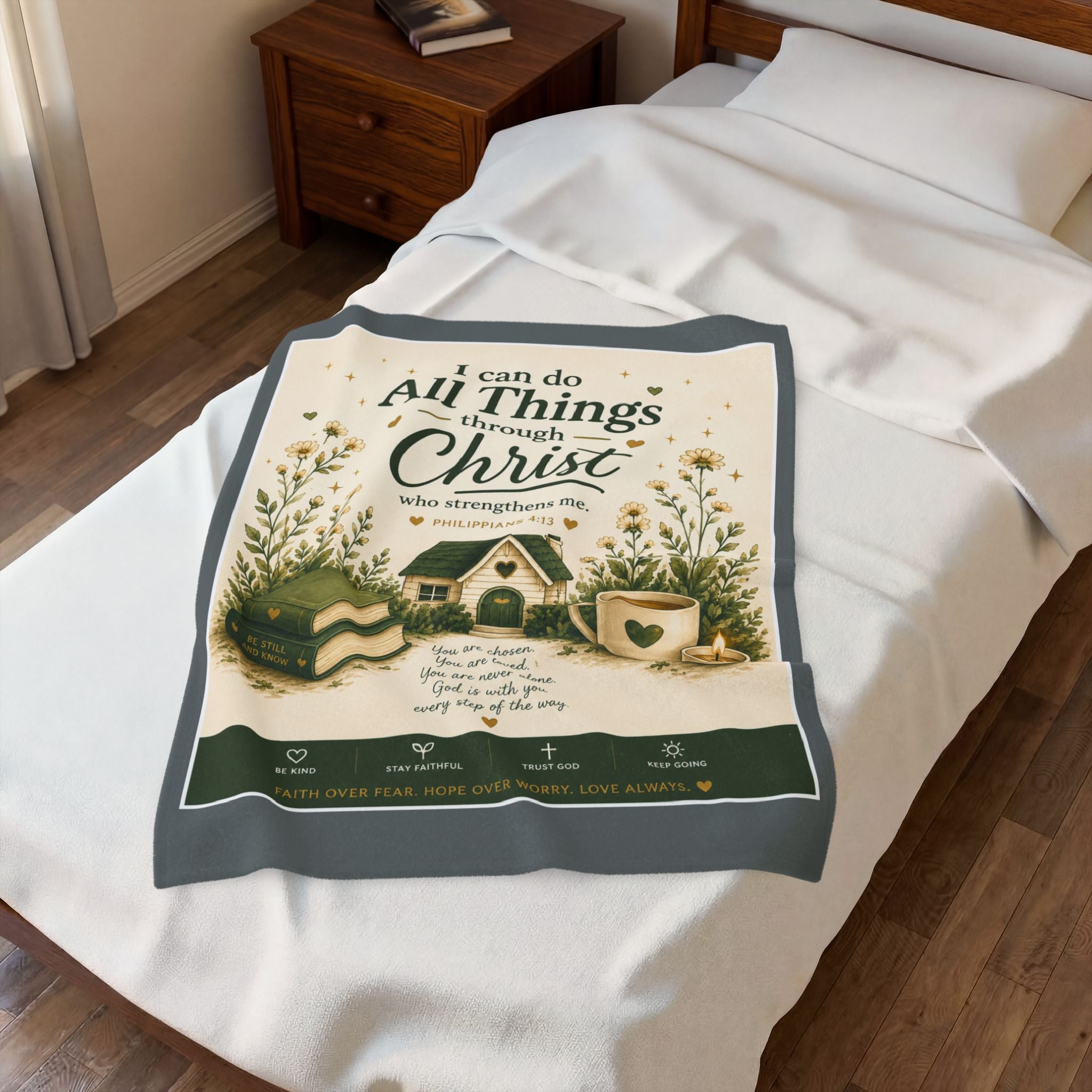 Christian Velveteen Plush Blanket — "I Can Do All Things Through Christ" Inspirational Throw