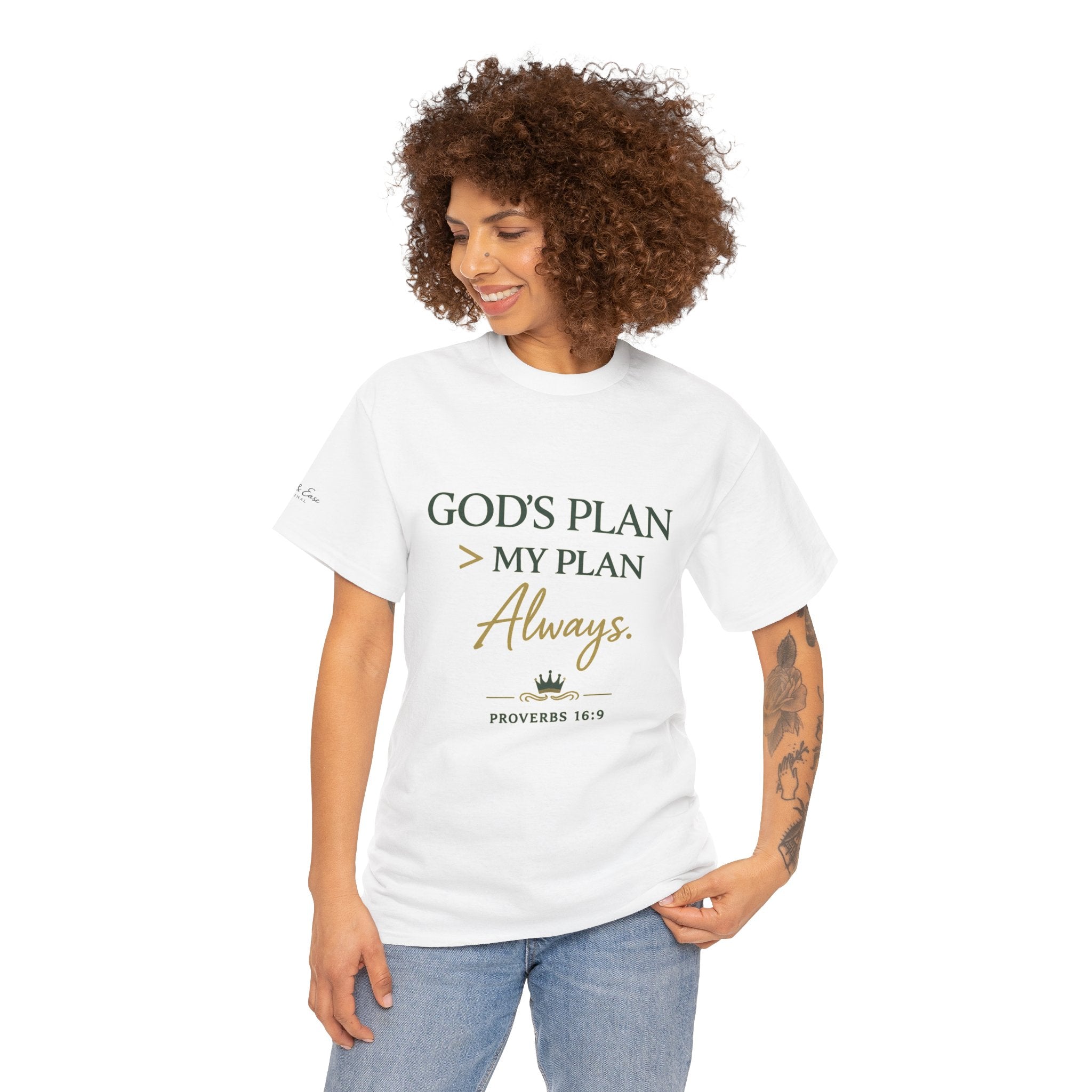 Faith Graphic Tee — “God’s Plan > My Plan Always” Inspirational Christian T-Shirt