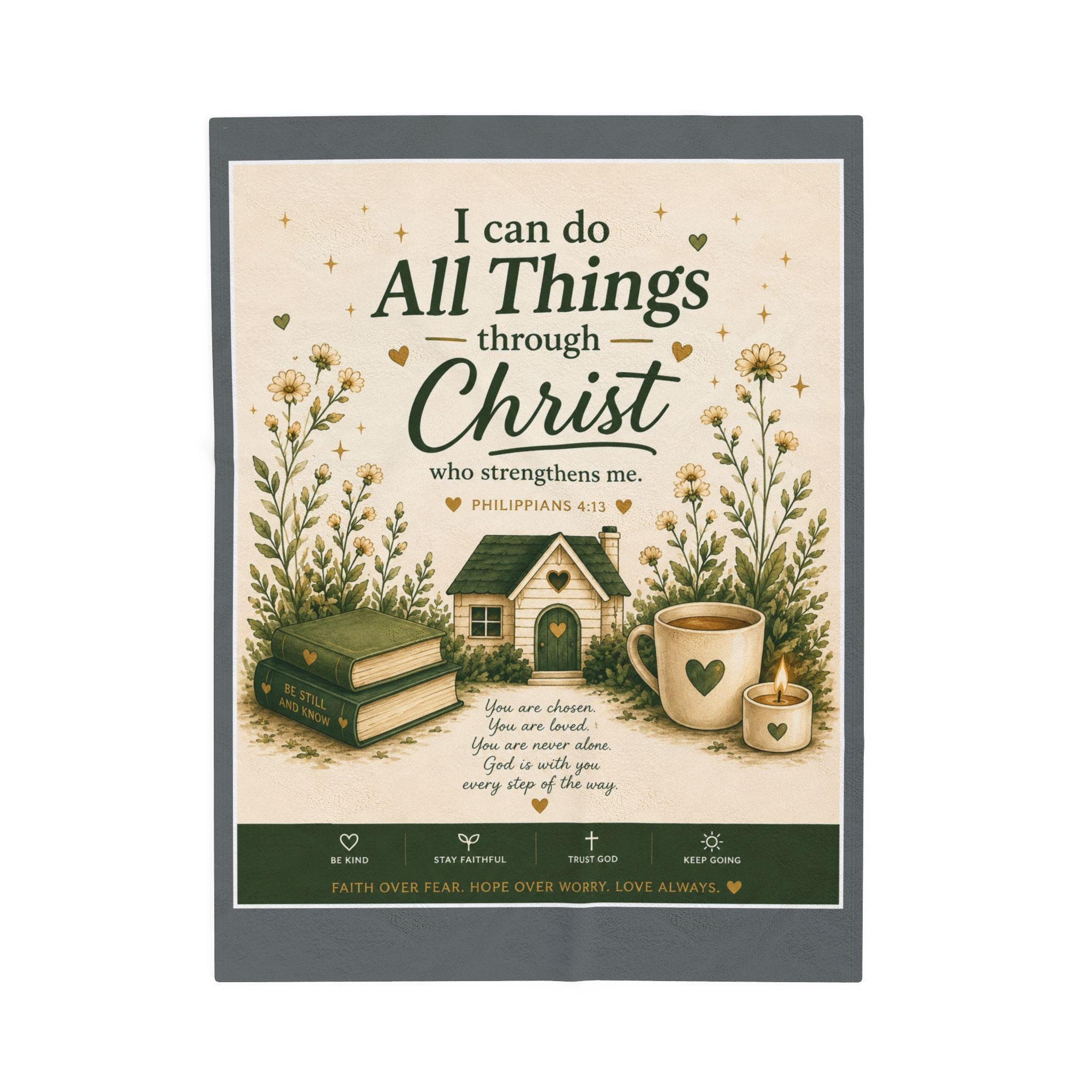 Christian Velveteen Plush Blanket — "I Can Do All Things Through Christ" Inspirational Throw