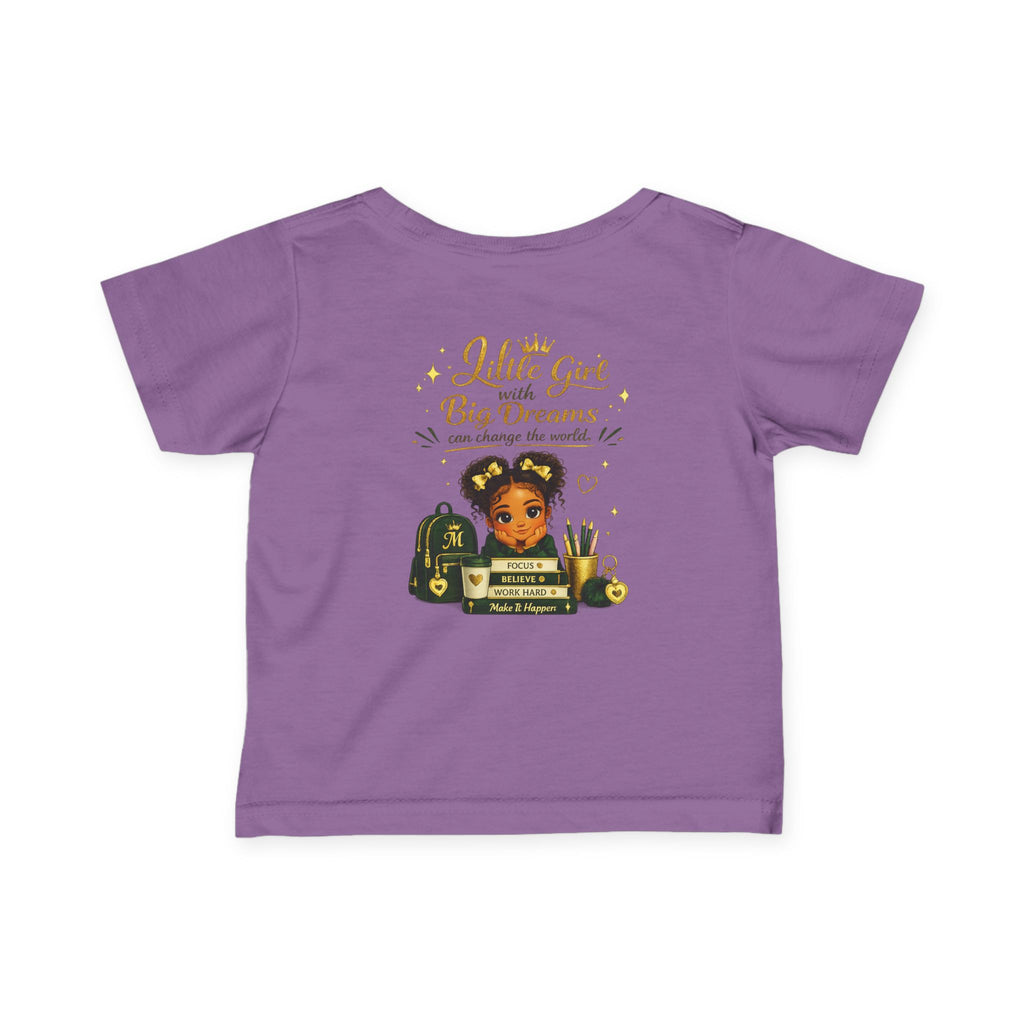 Infant Tee — "Little Girl with Big Dreams" Gold & Black Back-to-School Design