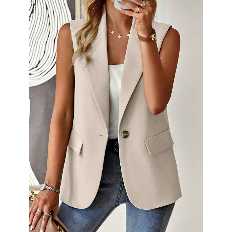 Women's Sleeveless Open-Front Vest Blazer – Work & Office Jacket