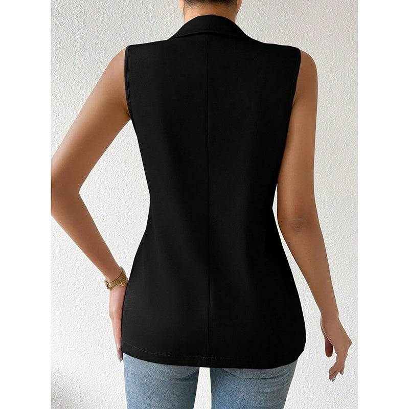 Women's Sleeveless Open-Front Vest Blazer – Work & Office Jacket