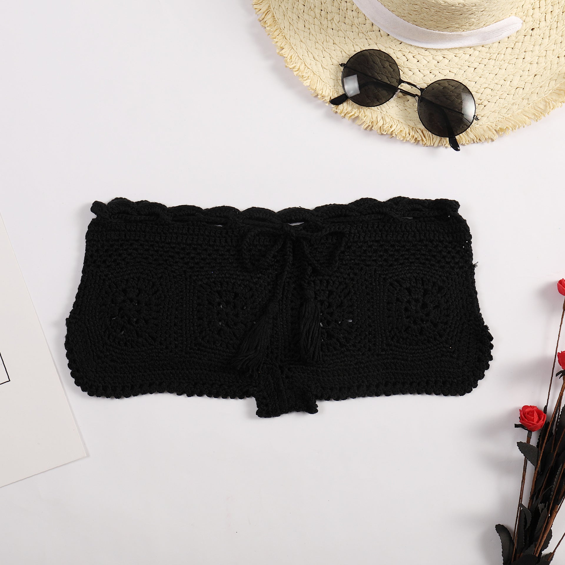 Shorts de baño para mujer, color liso, sexy, para bikini, ganchillo