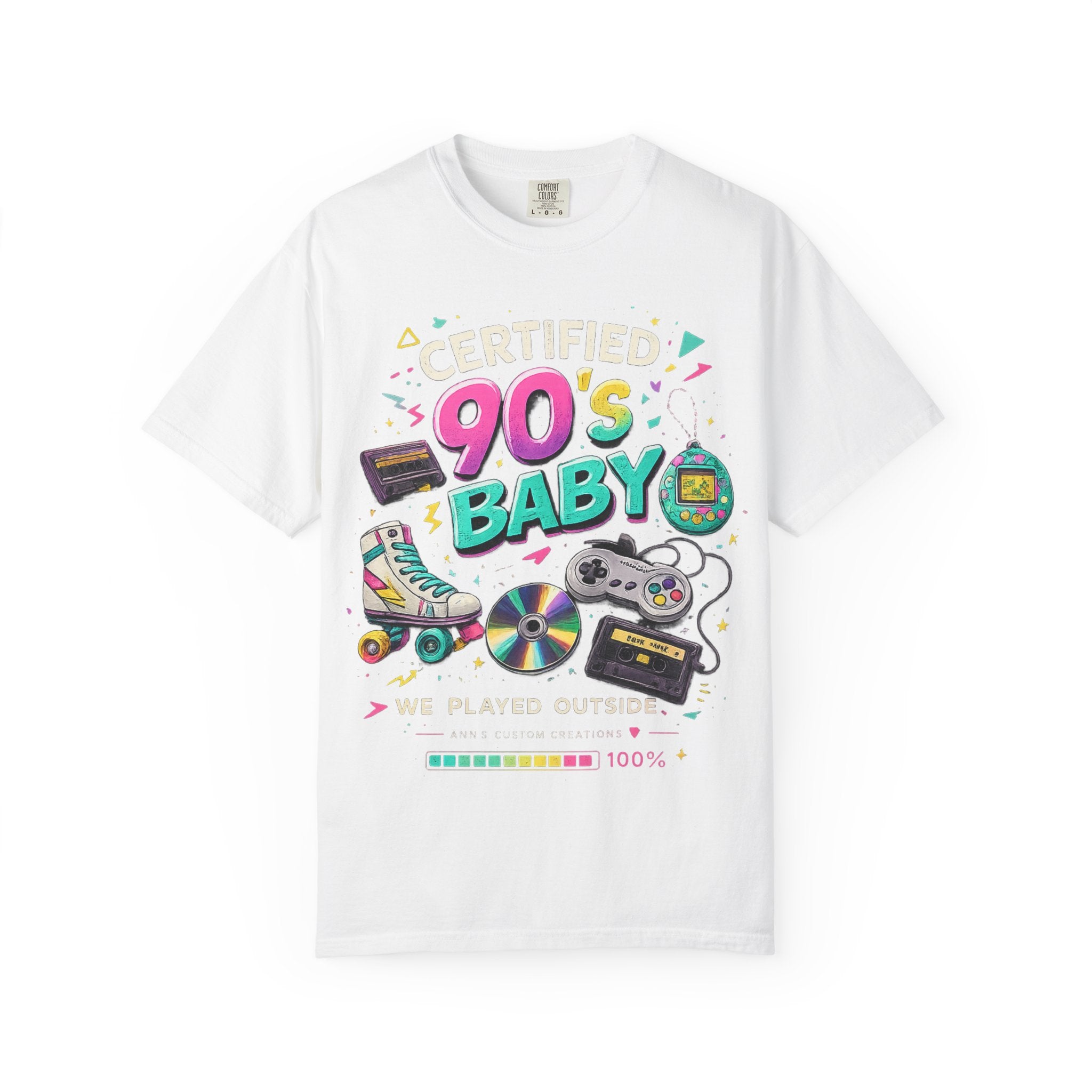 Camiseta Bebé de los 90 — Camiseta de la Nostalgia Retro de los 90 con Gráficos de Casete, Gamepad y Patines en Línea