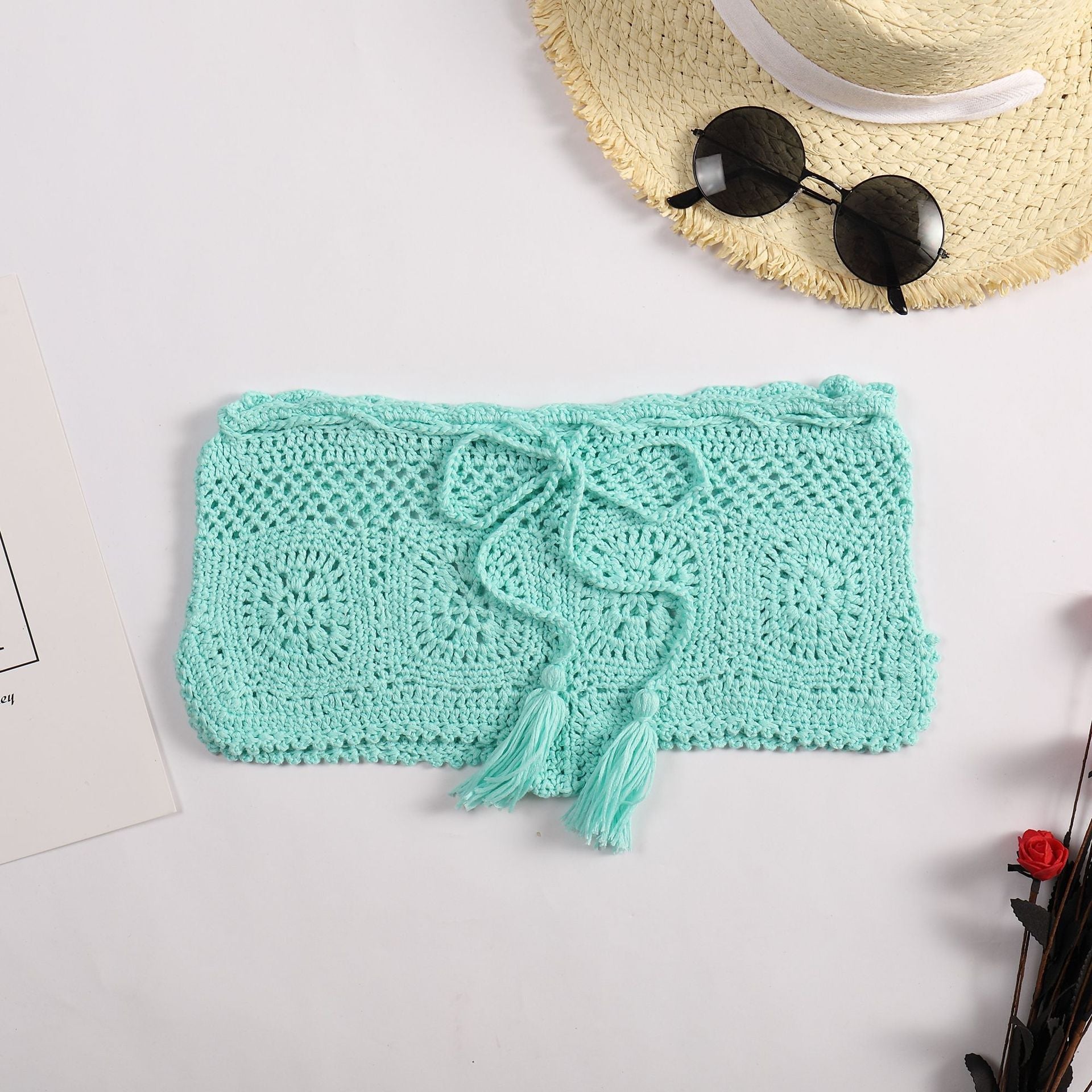 Shorts de baño para mujer, color liso, sexy, para bikini, ganchillo