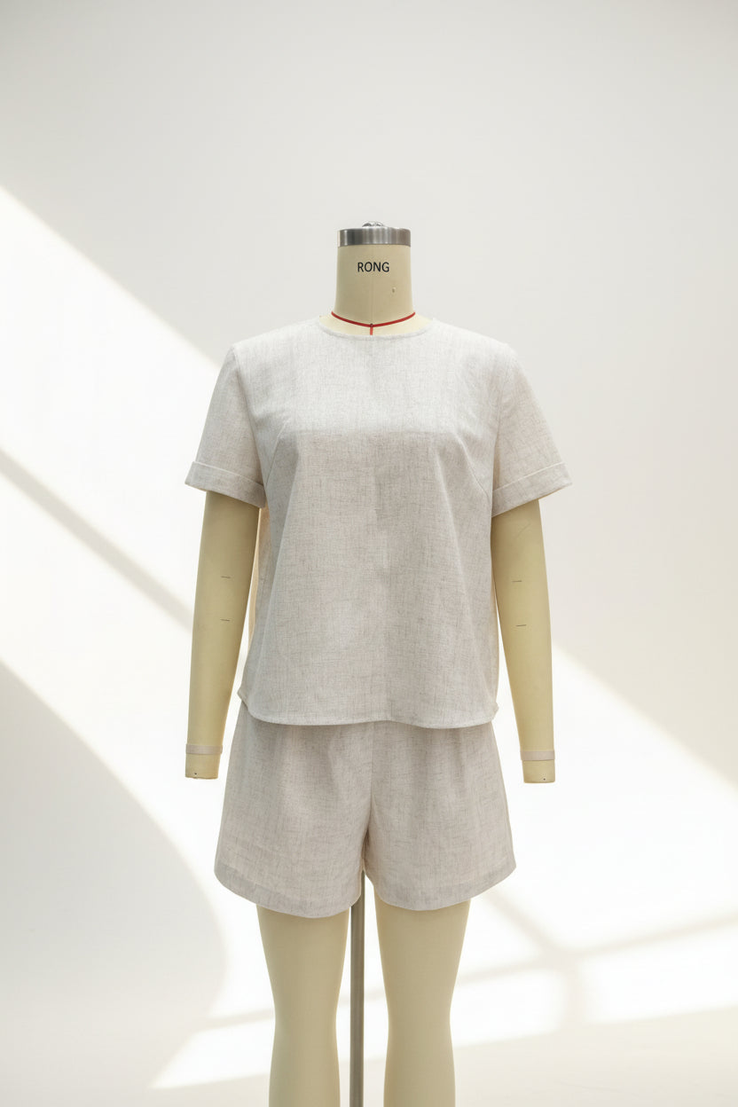 Women's Summer Short Sleeve Top & Shorts Two-Piece Set – Loose Linen Casual Outfit
