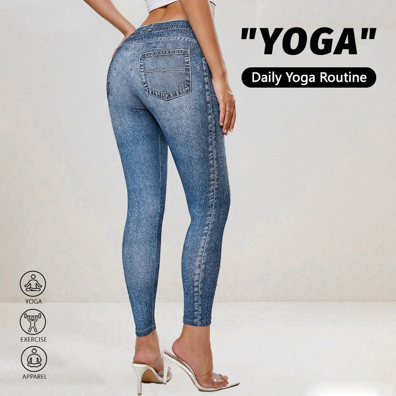 Retro Denim-Look Butt-Lifting Yoga Leggings – High-Elastic Fitness Pants