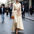 Long Sleeve Polo Collar High Waist Maxi Dress for Women – Solid Color Button Dress