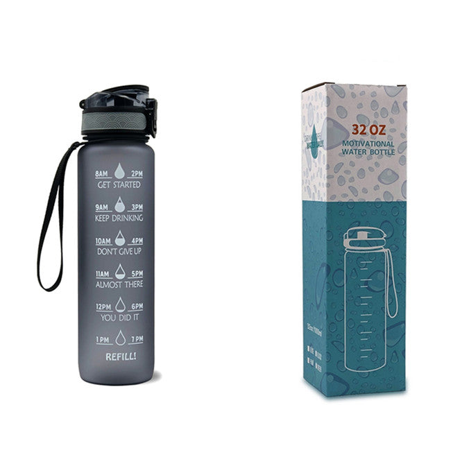 Botella de agua Tritan de 1L con marcador de tiempo, tapa rebotante, botella motivacional, taza a prueba de fugas para ciclismo, botellas para deportes y fitness.