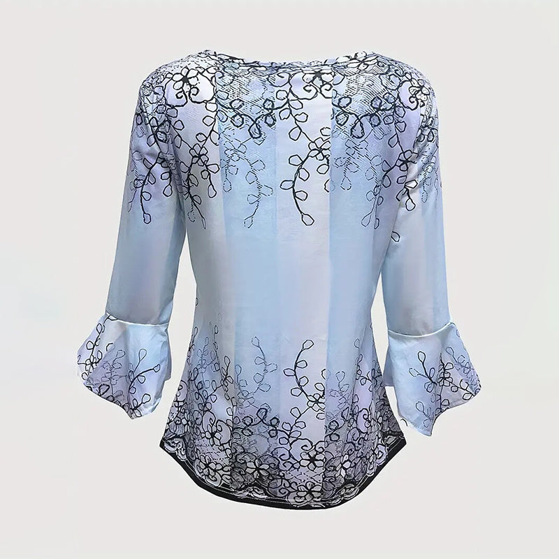 Women’s V-Neck 3/4 Sleeve Button-Front Tunic Blouse