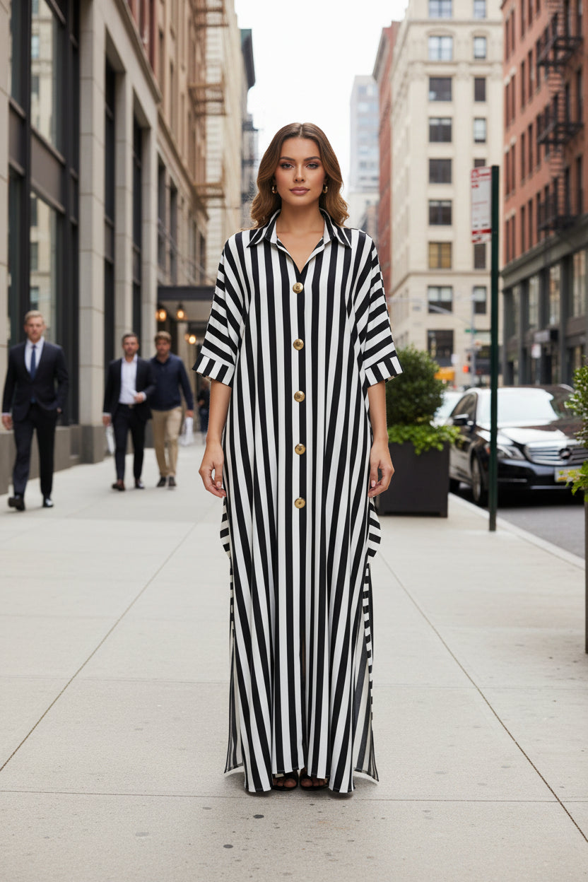 African-Inspired Striped Loose Long Dress | One Size 5 Colors