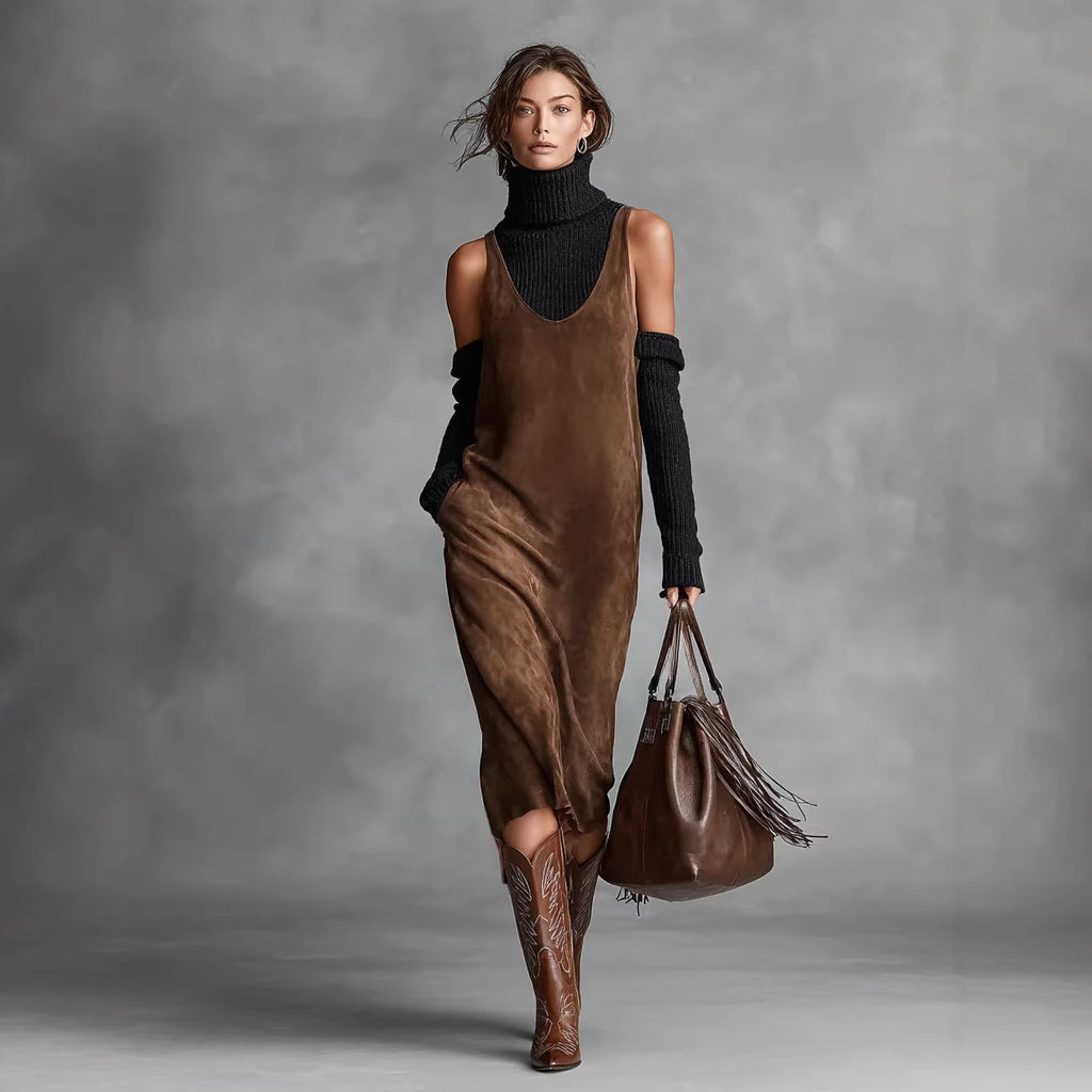 Women's Long Sleeve Shirt Dress | Elegant Straight-Cut Midi Dress for Work & Travel