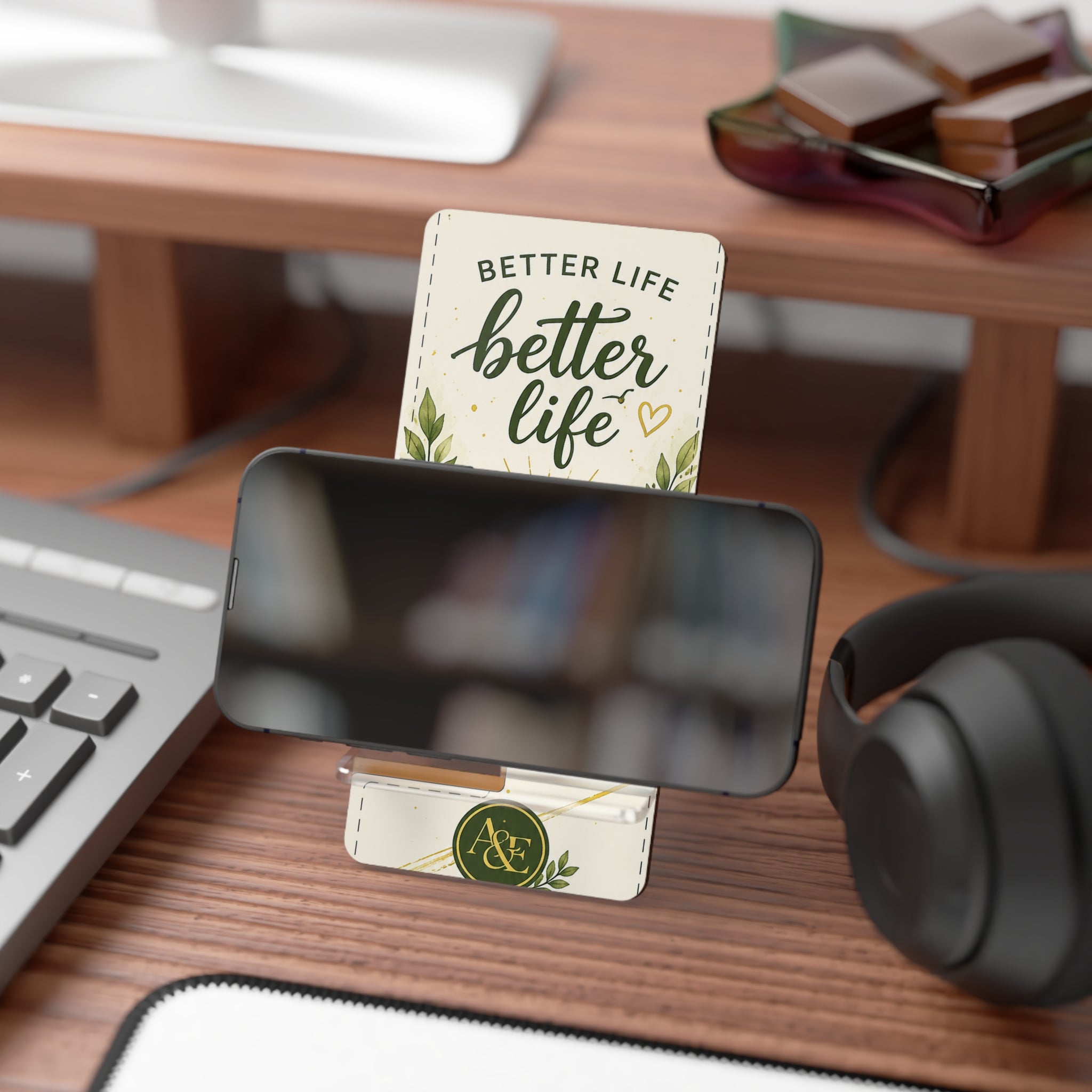 Phone Stand — "Better Life" Sunrise Foldable Mobile Display Stand