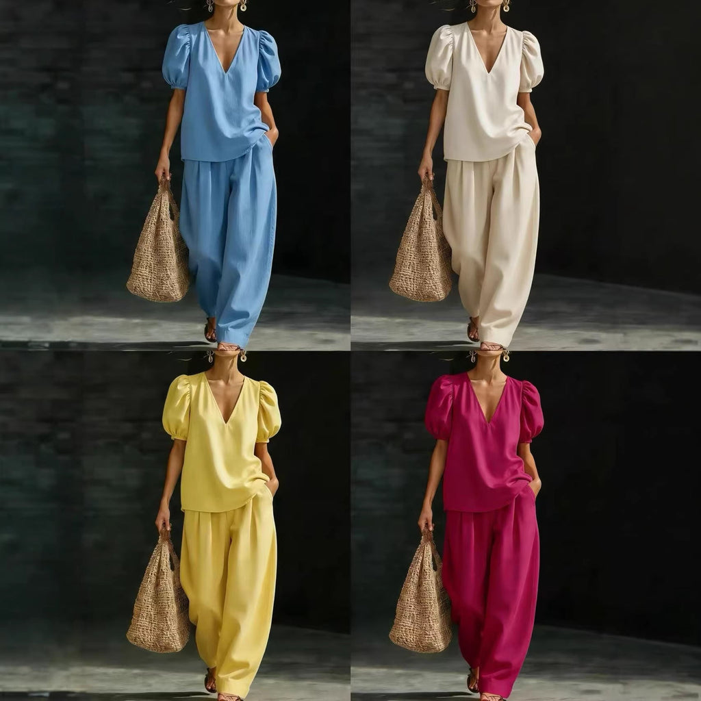 Women’s V-Neck Casual Two Piece Set